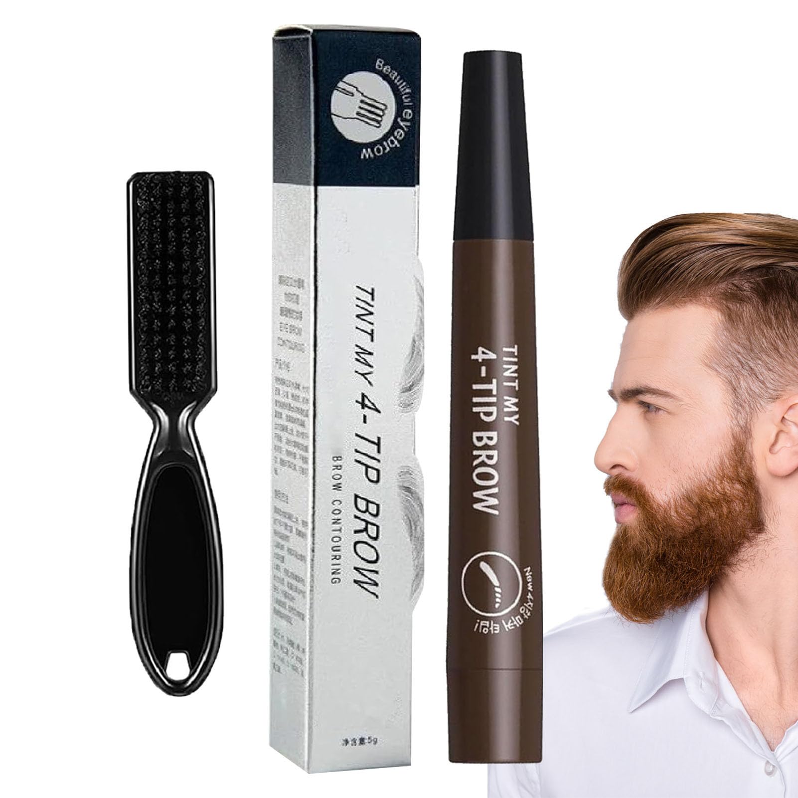 Penna per barba - Penna per riempimento barba resistente all'acqua - Matita per capelli con copertura lunga durata, riempitivo per barba per trucco barba, finitura naturale, riparazione baffi Qumiuu