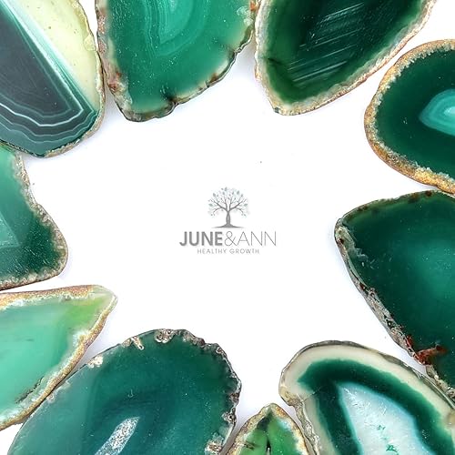 Miniatura 4 de June&Ann Rebanadas de mesa con luz de ágata verde, 10 tarjetas de losa de ágata pulida irregular, cristales curativos, piedras de geoda para