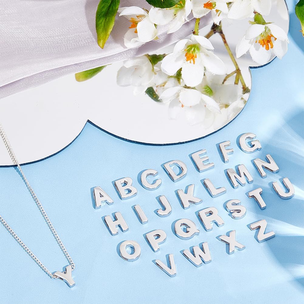Beebeecraft Letter Bead Letter A-Z Sterling Silver Capital Letter Alphabet Bead Initial Necklace Bracelet Pendant Charm for Jewelry Making