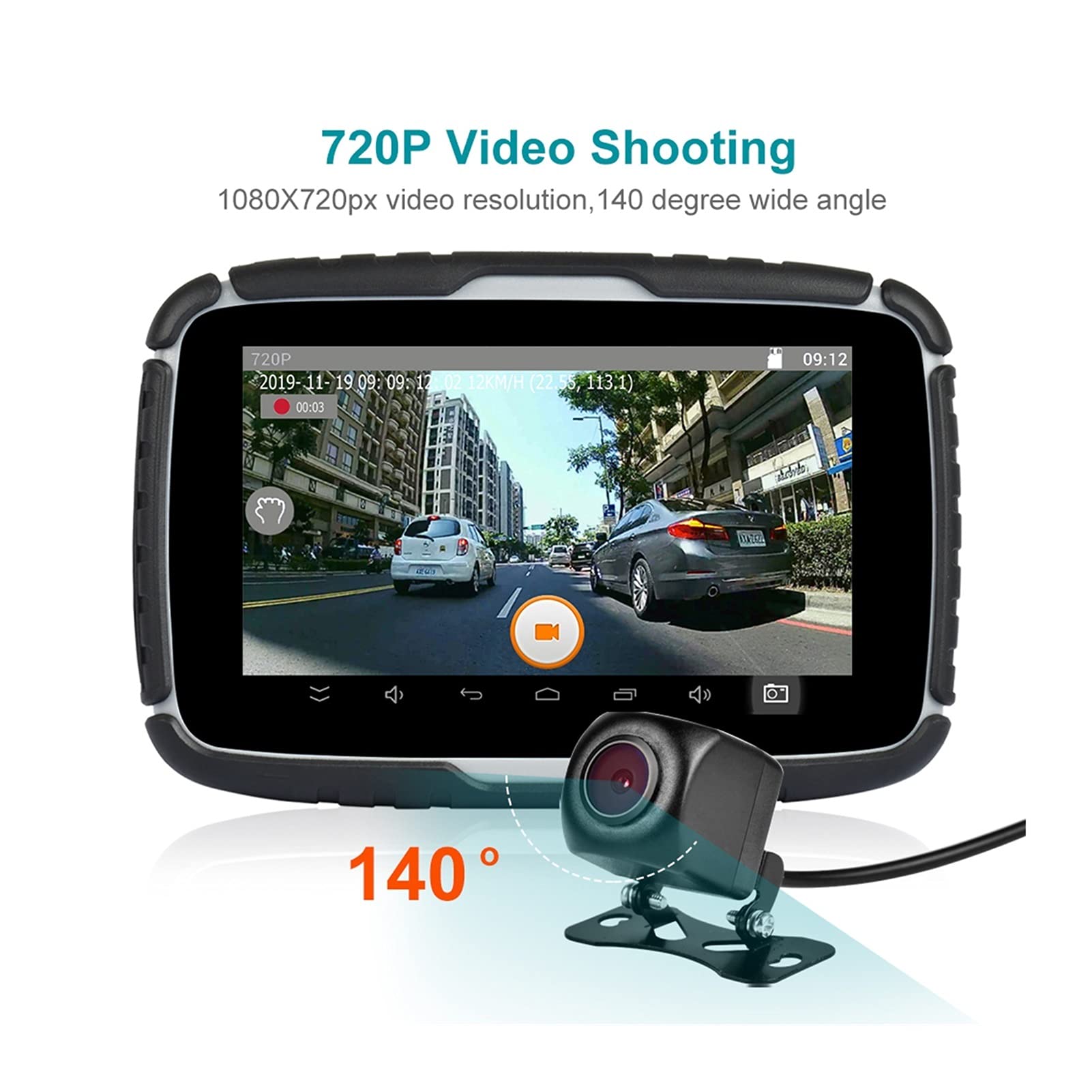 GPS Indication 5.0 Motocicletta GPS Navigazione Android 6.0 720P Videoregistratore Impermeabile Bluetooth Car Navigator