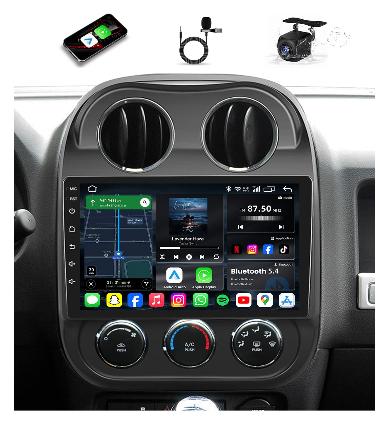 Jingelsye 10 Inch Bluetooth 5.4 Car Stereo
