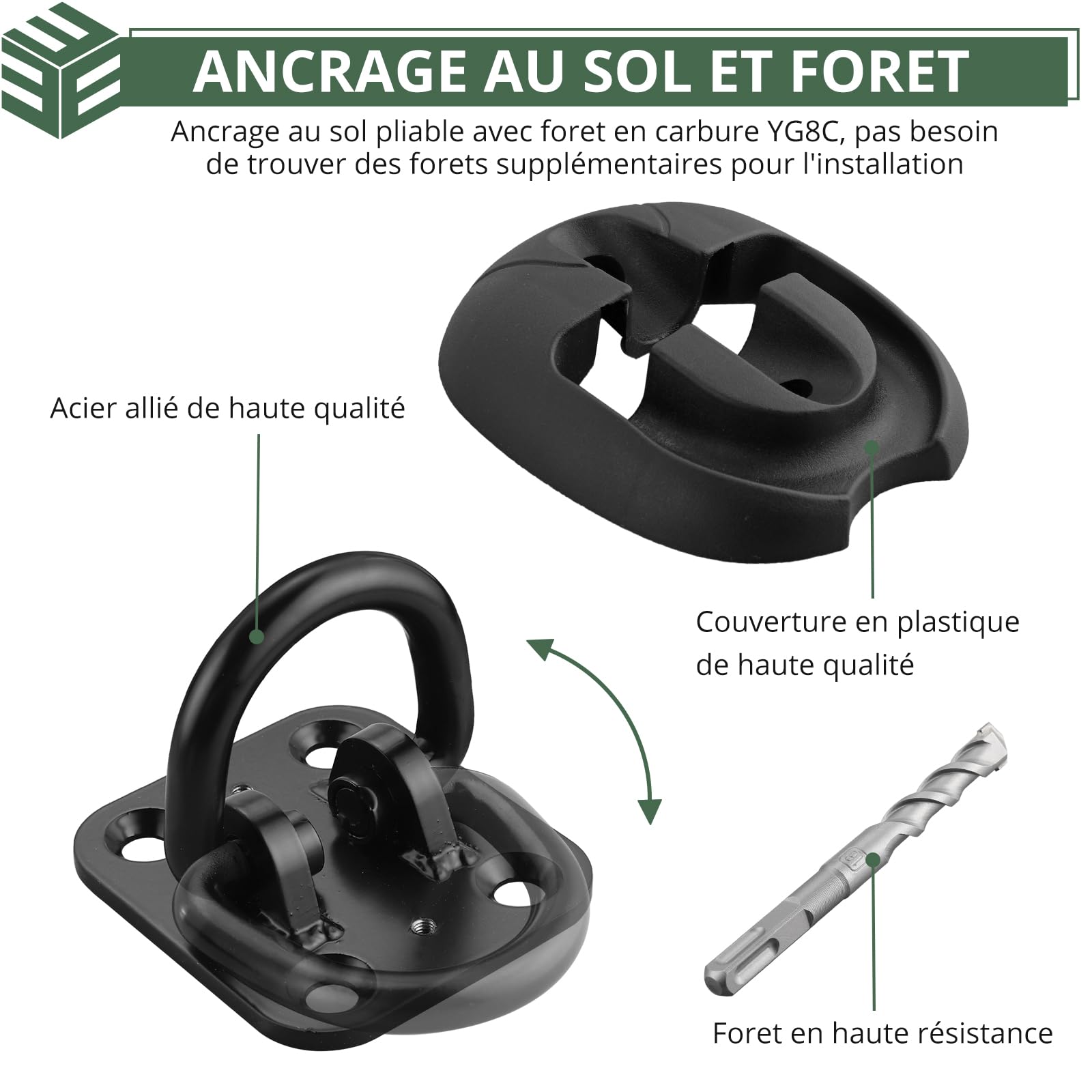 EYPINS Ancrage au sol avec Foret Acier Trempé Rabattable vers le Haut et vers le Bas en Acier Haute Sécurité pour Moto Vélo Serrure de Moto avec 4 Points de Verrouillage Noir