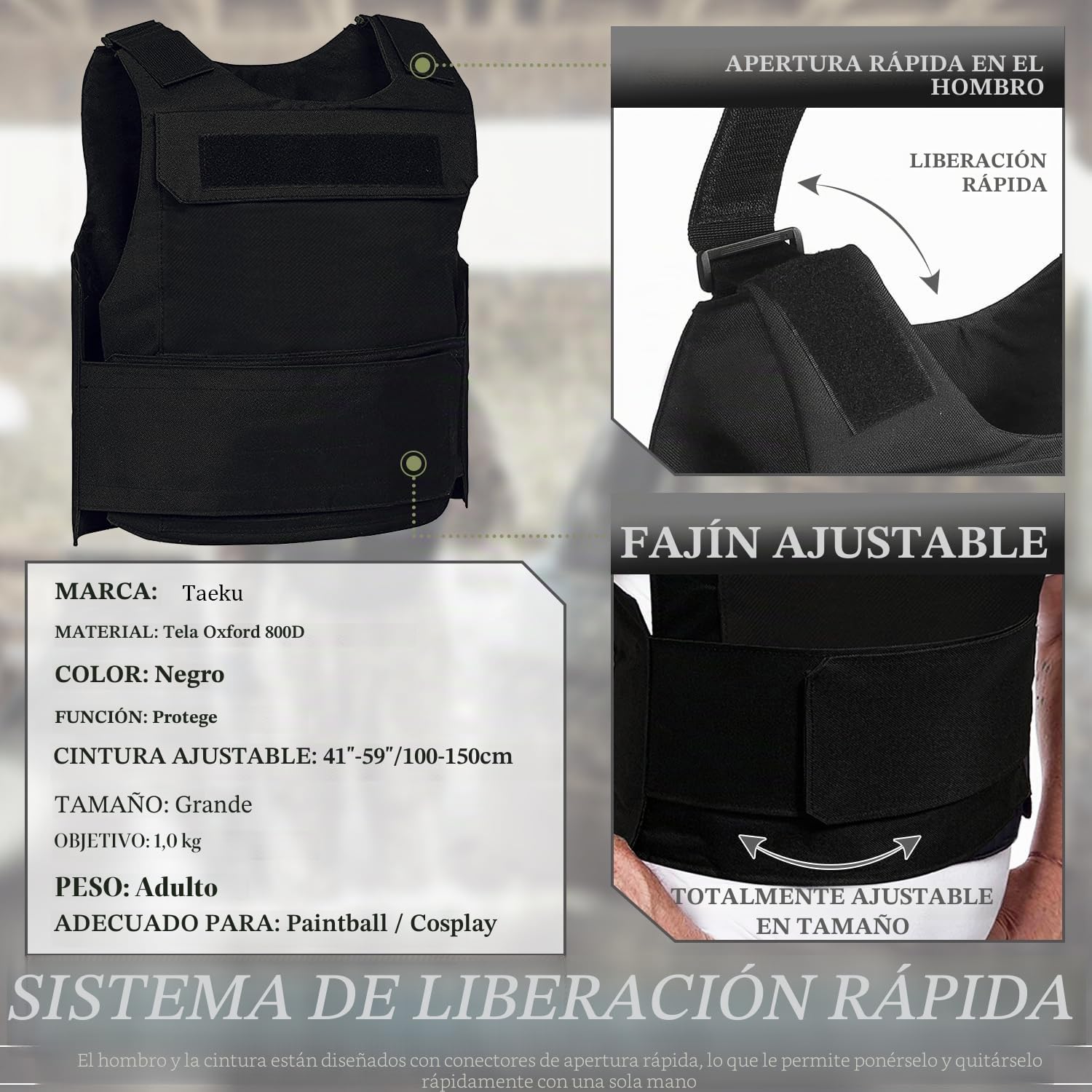 Taeku Chaleco Táctico Ajustable Oxford Uniforme Seguridad CS Airsoft Paintball Chaleco Ejército de Caza Premium Militar al Aire Libre para Caza Senderismo