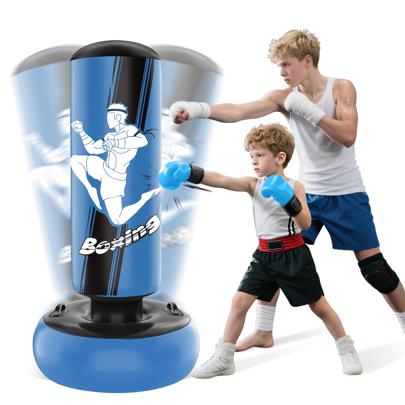 NZQXJXZ Boxsack Stehend 160cm Aufblasbarer Boxsack Kinder mit Boxhandschuhen zum Üben von MMA Karate Taekwondo und zum Abbau von aufgestauter Energie