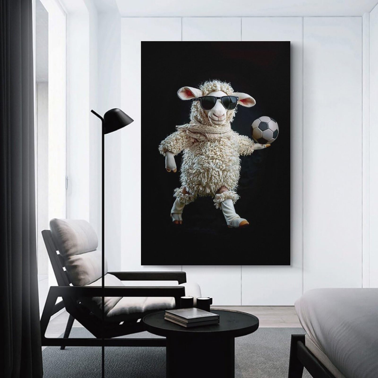 Junmoney Unframe-Style-22-1 Canvas Wall Art Sheep With Soccer Ball, 24X36inch(60X90cm), For Bedroom, Guest Room Or Reading Nook, Canvas Wall Decor For Personal Spaces