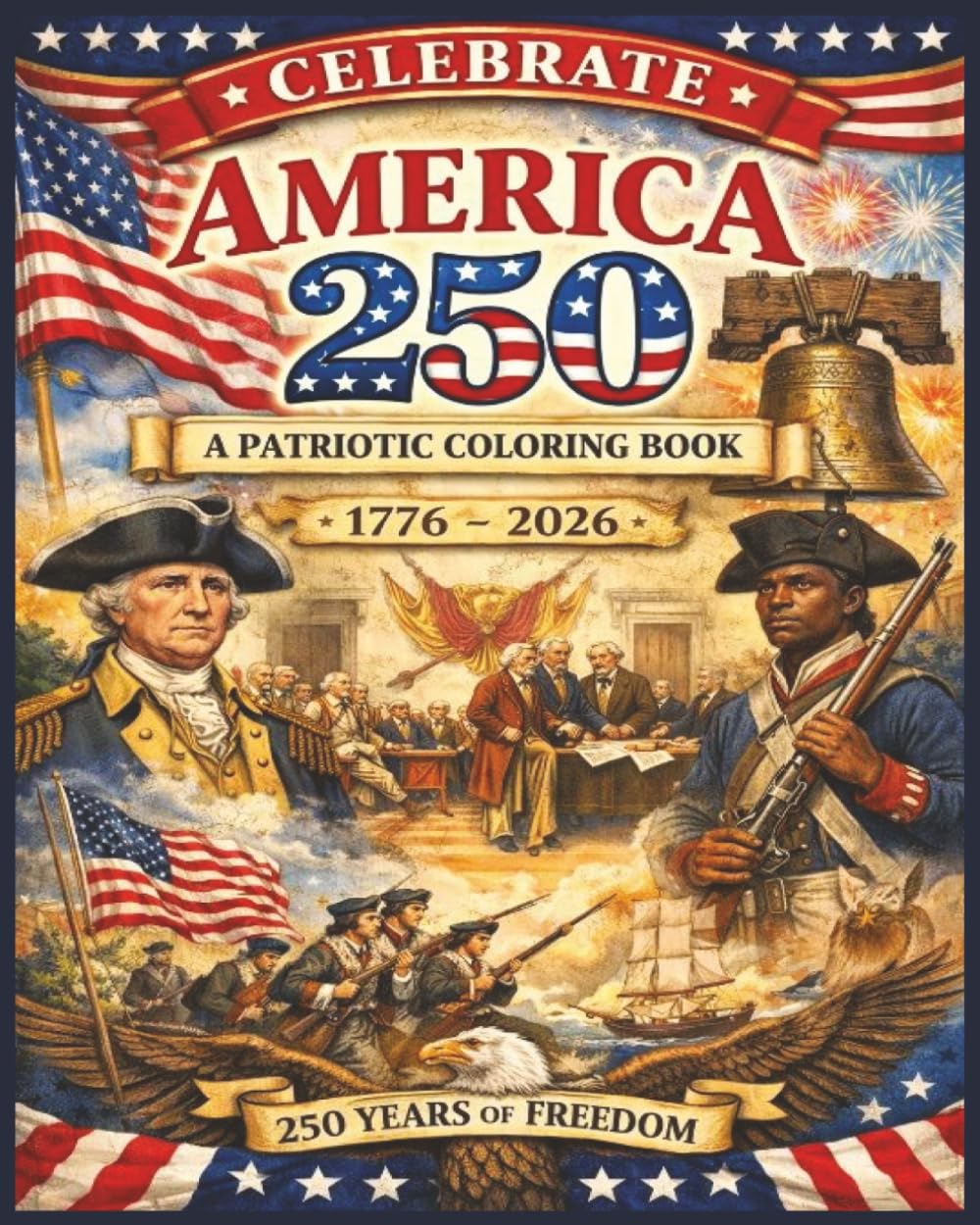 Celebrate America 250: A Patriotic Coloring Book: Detailed American History & Freedom-Themed Pages featuring George Washington, the Signing of the ... War Patriots & More | For Teens & Adult