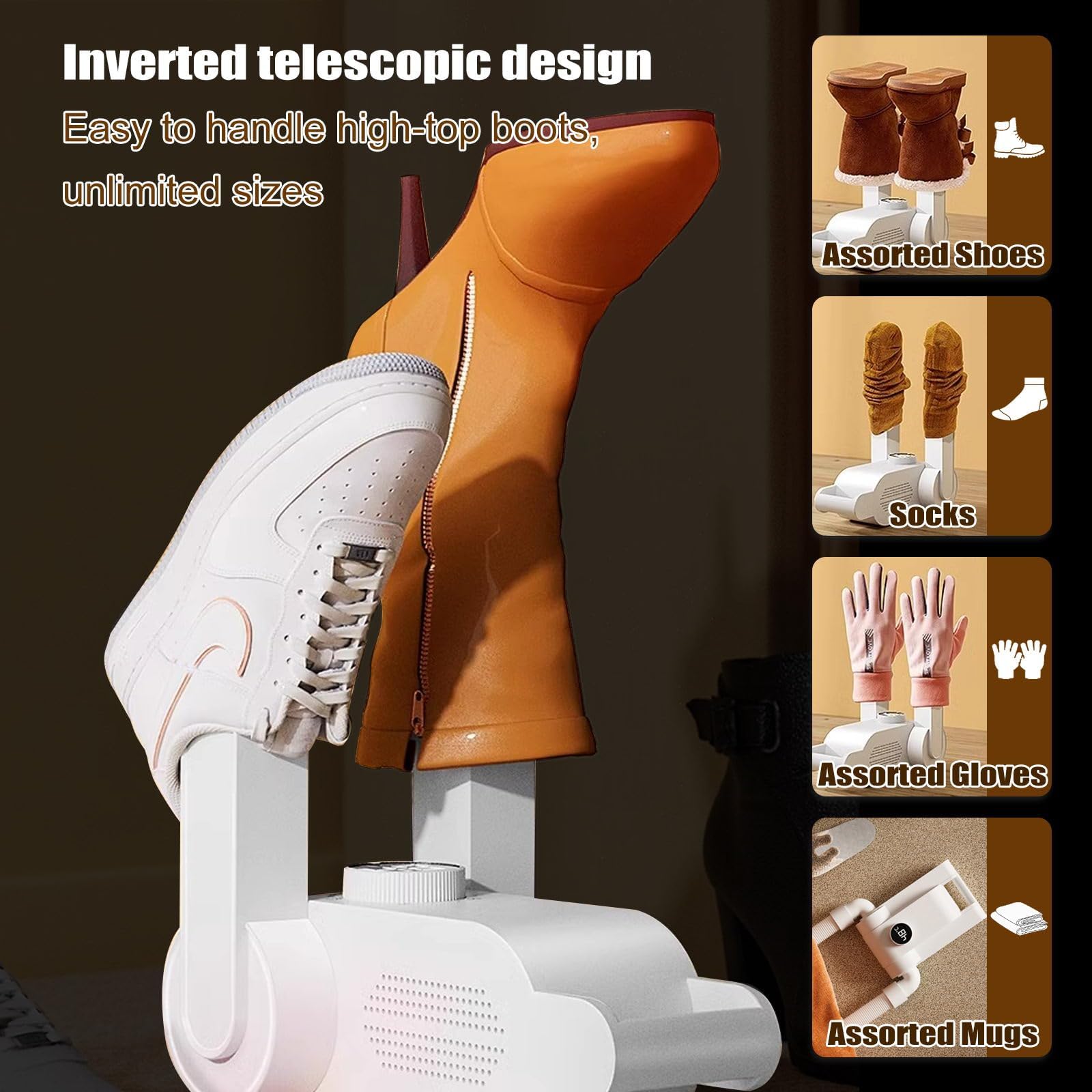 Sèche-chaussures électrique YUET - 3 Modes, Minuterie 99 Min, Pliable - Pour Bottes, Gants, Chaussettes - Prise EU