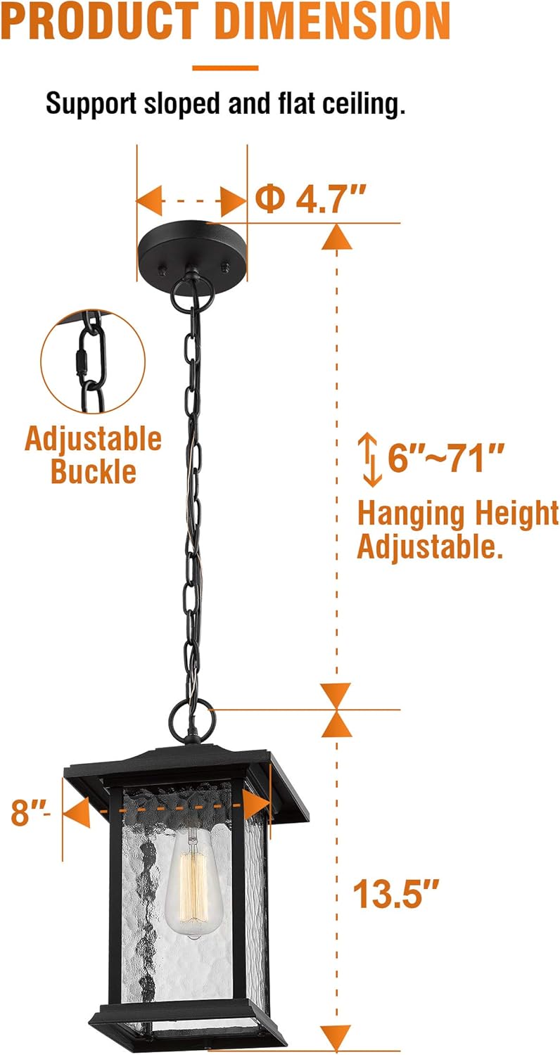 One-Day Sale: Up to 50% Off Beionxii Outdoor Pendant Lights for Porch, One Light Exterior Hanging Lantern, Sand Textured Black Cast Aluminum with Water Glass (8W x 13.5H) - A272H-1PK Exclusive Discount 90% Price Beionxii Outdoor Pendant Lights for Porch, One Light Exterior Hanging Lantern, Sand Textured Black Cast Aluminum with Water Glass (8W x 13.5H) - A272H-1PK