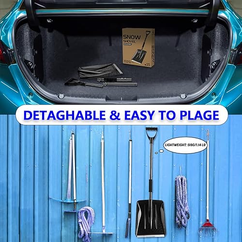Miniatura 8 de Pala de nieve con mango D-Grip, pala de nieve ligera de aluminio 2024, pala de nieve portátil y desmontable, perfecta para jardín, campamento,