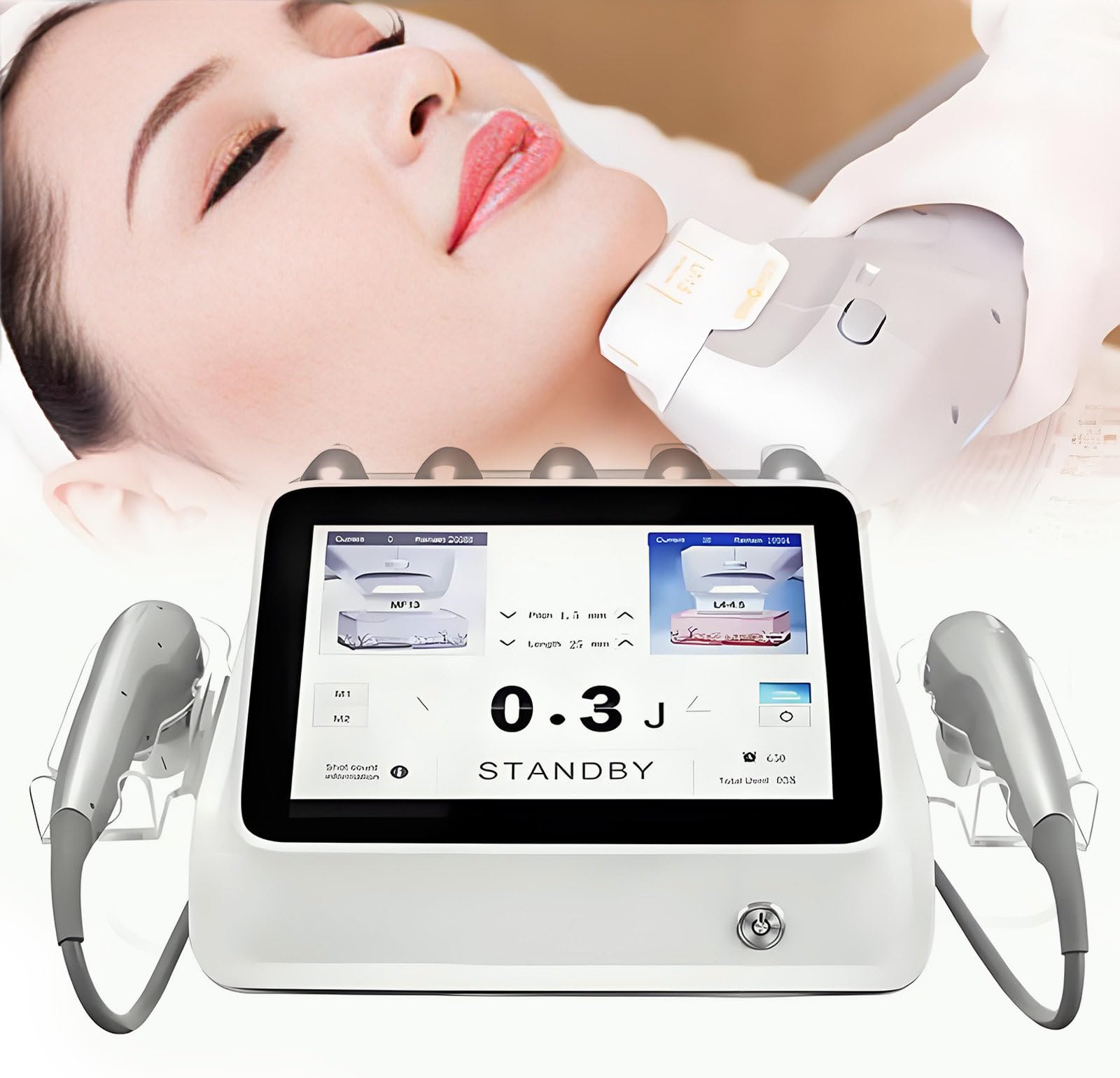 Oiyeknrd Updated 7D Hifu Skin Tightening Anti-Ageing Intensity Focused Machine with 2 Handles, 7D Hifu Facelift Eye Anti-Wrinkle Machine Weight Loss Shape Beauty Machine