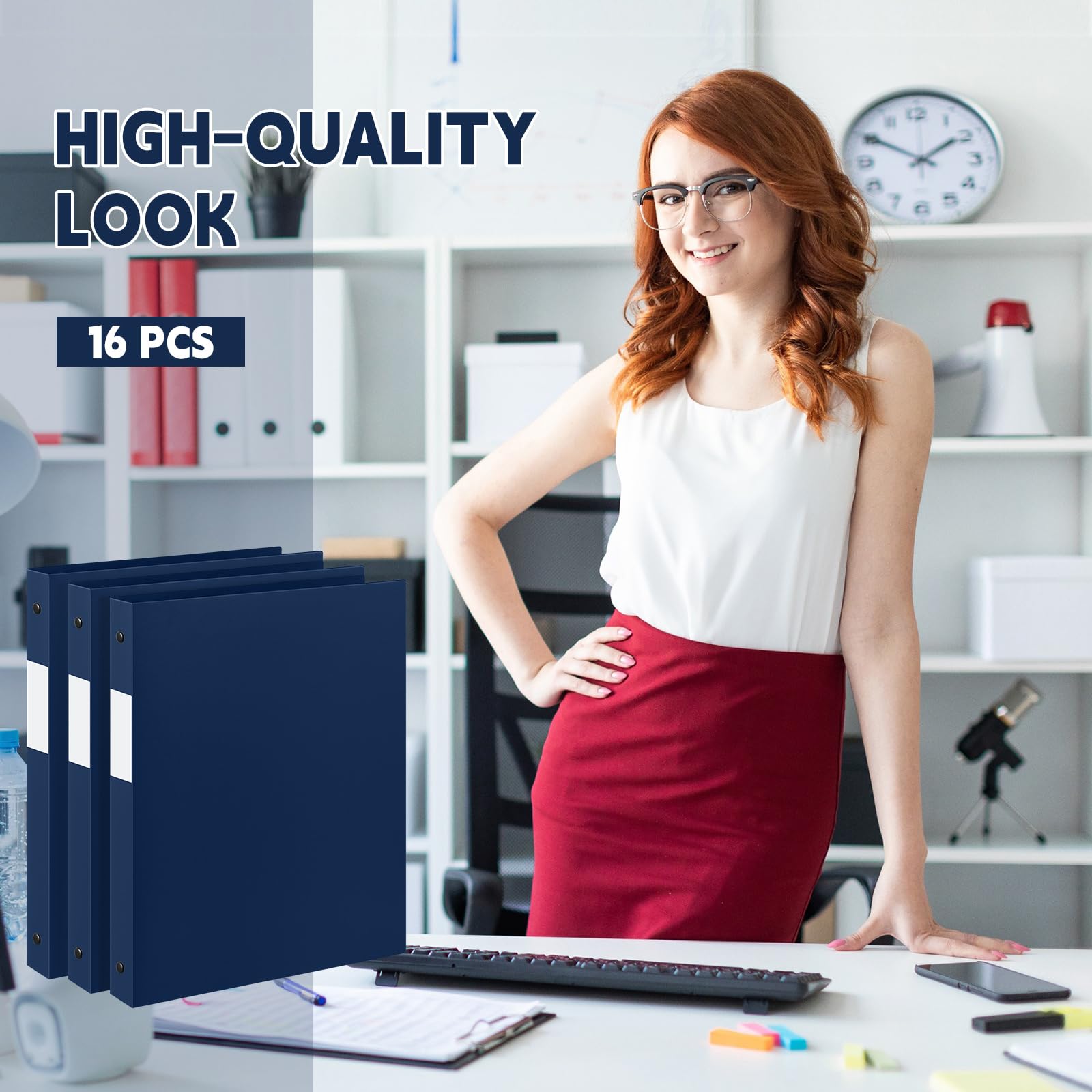 Henoyso 16 raccoglitori a 3 anelli rotondi da 1/2", adatti per lettere da 20,7 x 28,9 cm, in plastica flessibile, contiene 100 fogli con 1 tasca, organizer versatile per ufficio, casa, scuola (blu