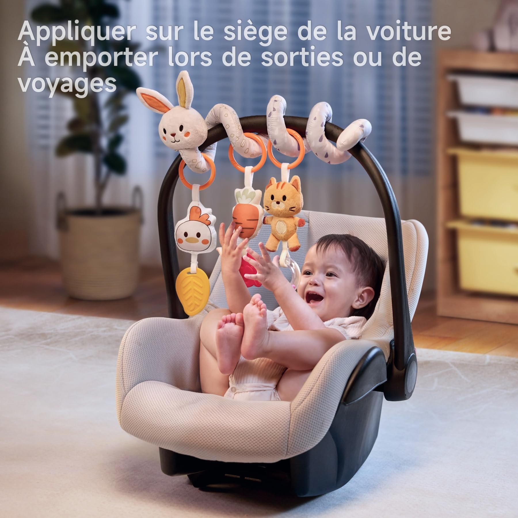 TUMAMA Kids Spirale d'activité bébé, Jouet Bebe 0 3 6 Mois, Cadeau Naissance, Poussette Bebe Jouet Fille, Jouet Voiture Bebe - Lapin