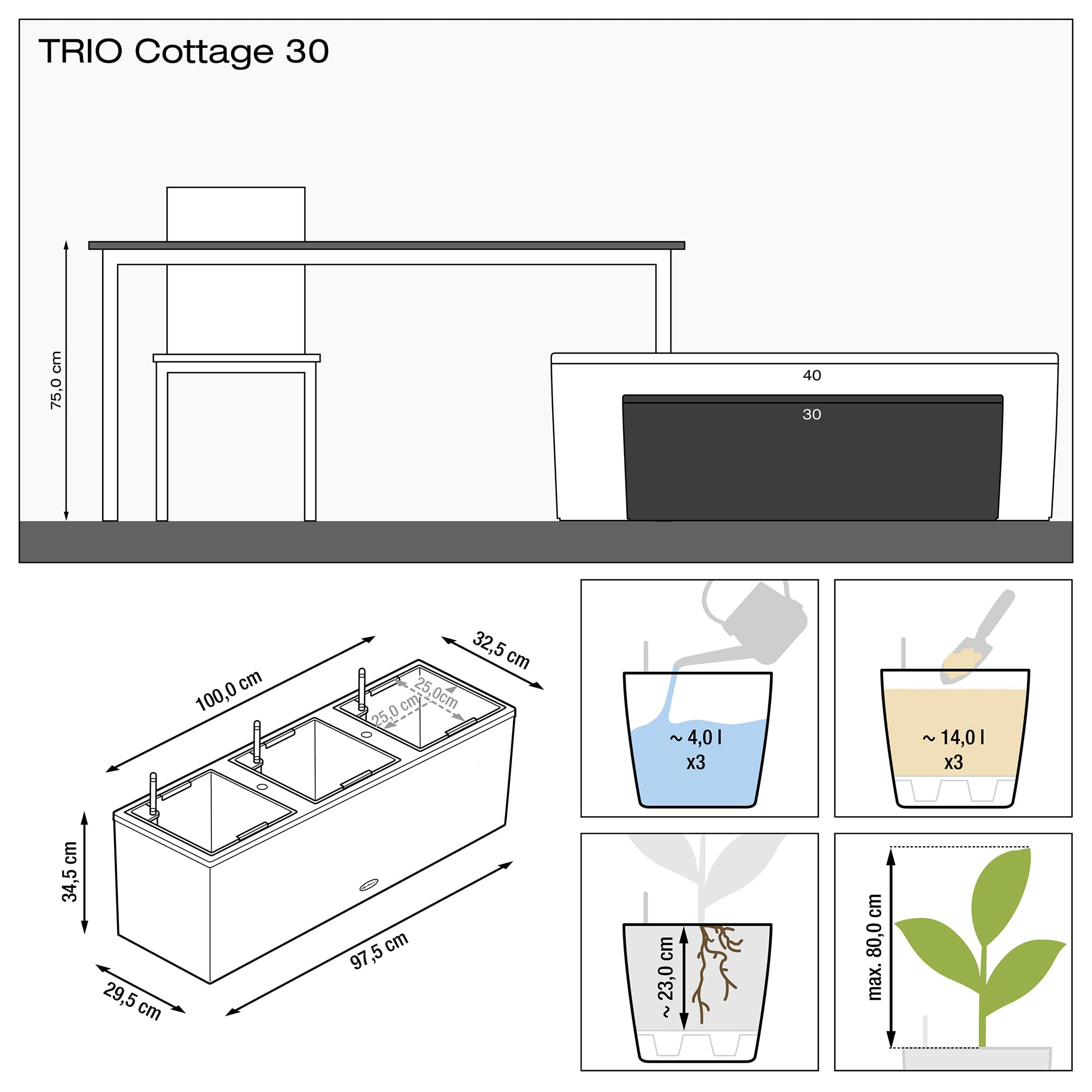 LECHUZA TRIO Cottage 30 in granito 15003