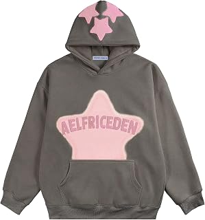 Aelfric Eden Men's Y2K Graphic Hoodie Oversized Star Print Pullover Vintage Streetwear Long Sleeve Sweatshirt