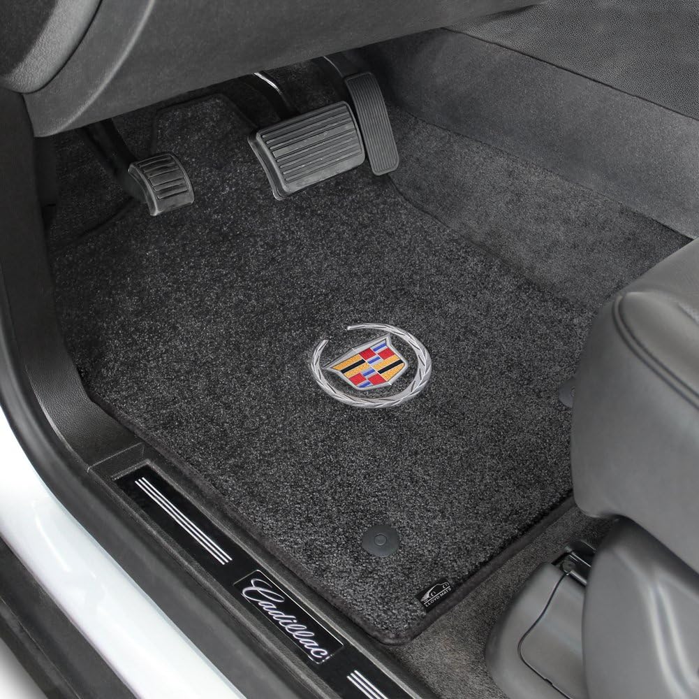 4pc Black Velourtex Floor Mats - Crest & Wreath Logo Fits 2013-2016 Cadillac XTS