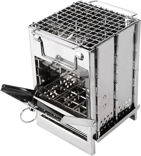 Miniatura 12 de REDCAMP Estufa de Camping para Quema de Madera, de Acero Inoxidable Compacta Portátil Plegable Mini Estufa de Campamento Multicombustible con Bolsa