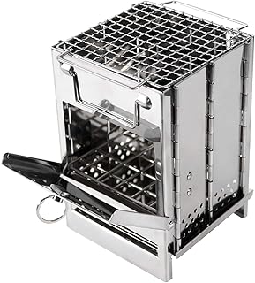 REDCAMP Wood Burning Folding Camp Stove Stainless Steel Grid, Portable Collapsible Backpacking Stove Survival Rocket Stove for Outdoor Tent Camping Hiking Picnic BBQ, Samll