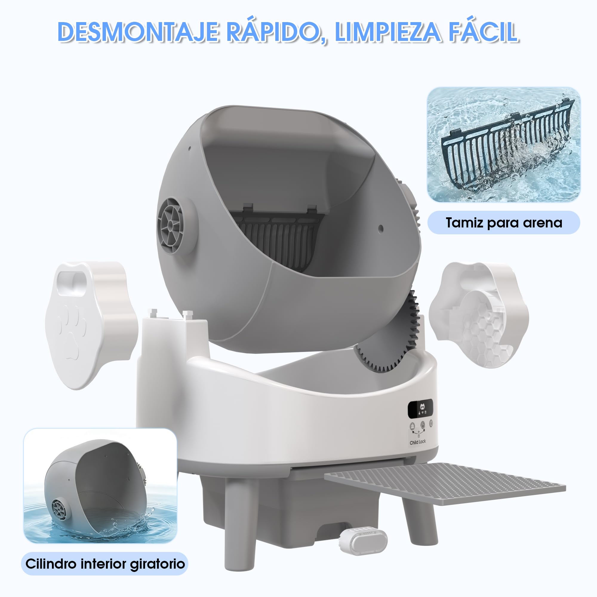 Arenero Gatos Autolimpiable Grande, con 4 Protecciones, Gran Espacio & Fácil Montaje, para Gatos de hasta 10 kg – La Elección Ideal como Primer Arenero Electronico
