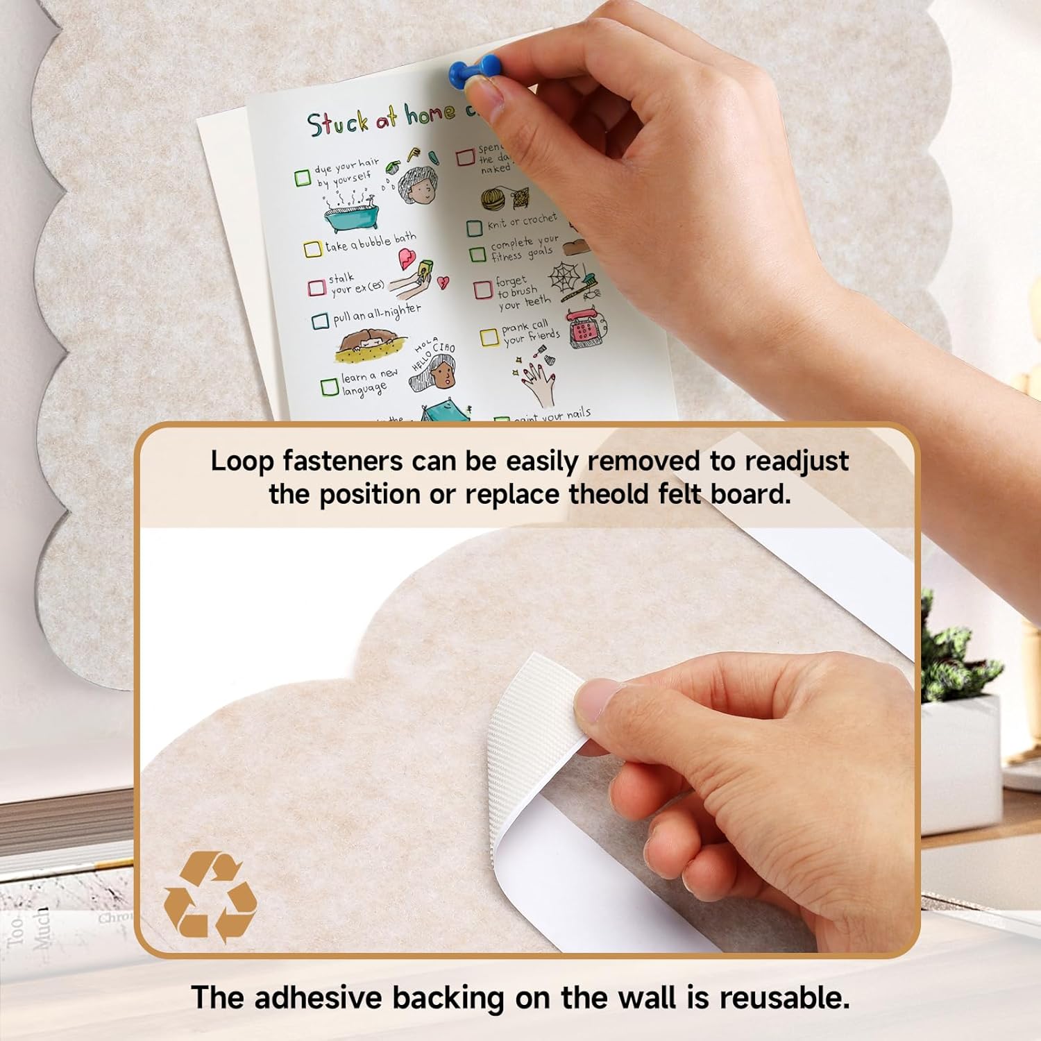 Felt Bulletin Board 36" x 24" Cork Board Alternative,Decorative Felt Pin Board Foldable Cork Boards for Walls Self-Adhesive Cork Board for Home Office Classroom Pin Board (Oatmeal)