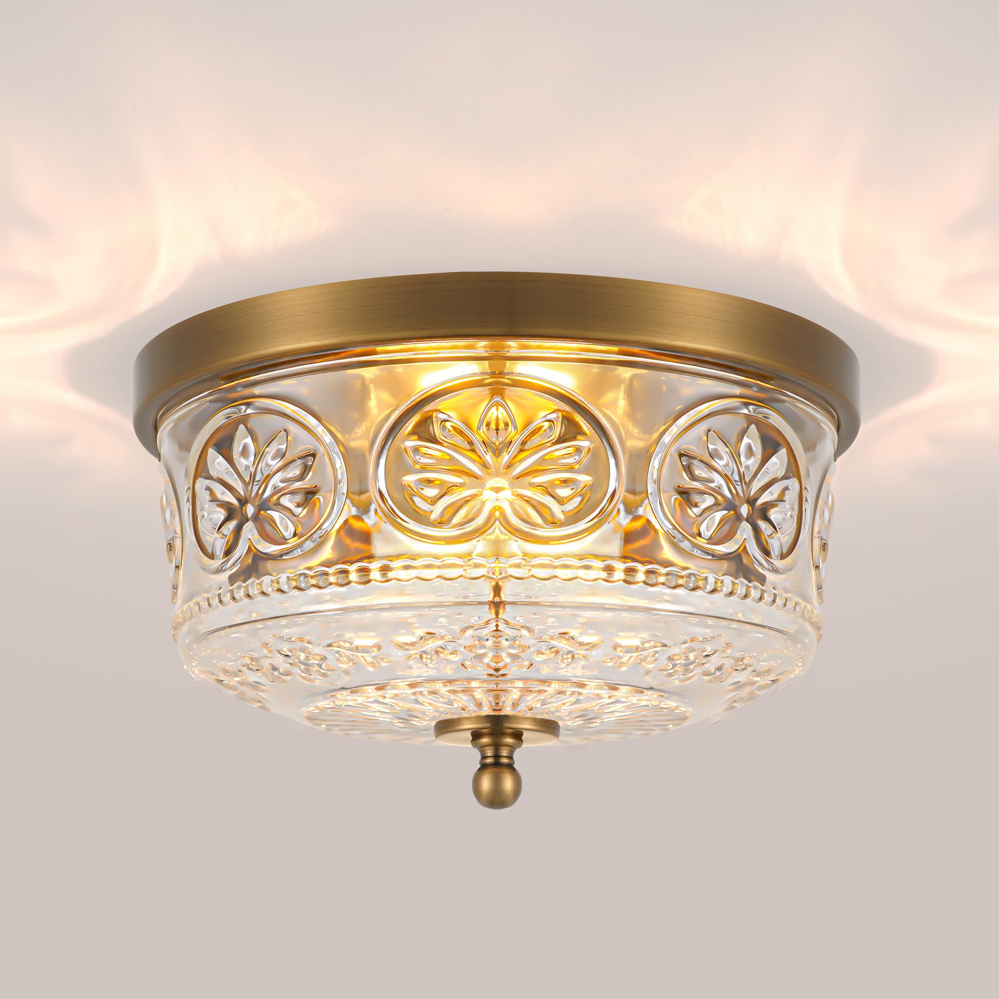 Photo 1 of Ditoon Brushed Antique Brass Flush Mount Ceiling Light Fixture, 12 Inch 2-Light Ceiling Lights with Thickened Glass, Hallway Light Fixture, Modern Flush Mount Light for Kitchen Entryway Foyer, E26*2