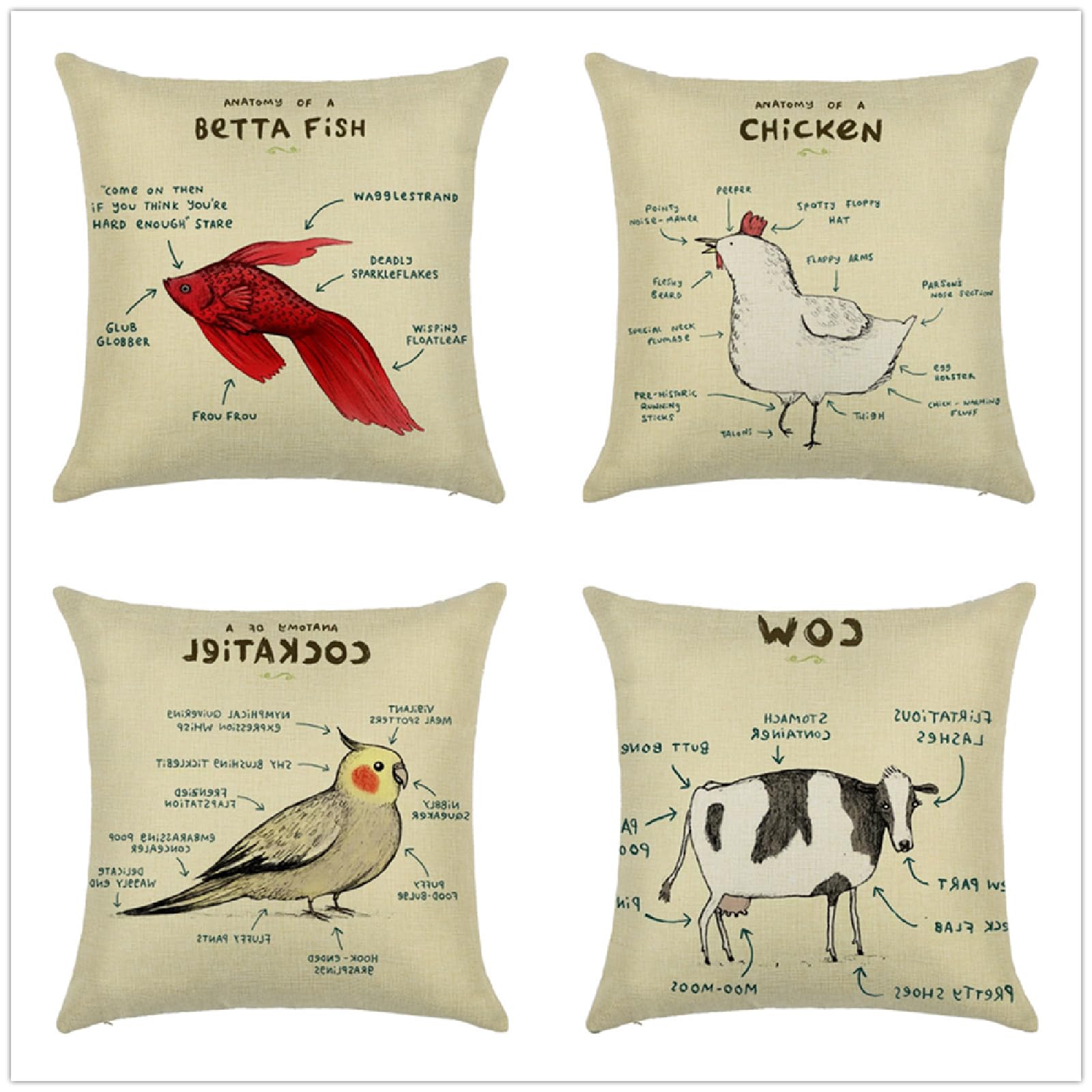 Funda de CojÍN,4 Piezas Fundas Cojines Decorativa de Funda Almohada Lino de Algodón Moderna,Fundas de Cojines para Sofá,Cama Hogar,Coche,Interior,Exterior Fundas Decorativas Pez,40x40cm