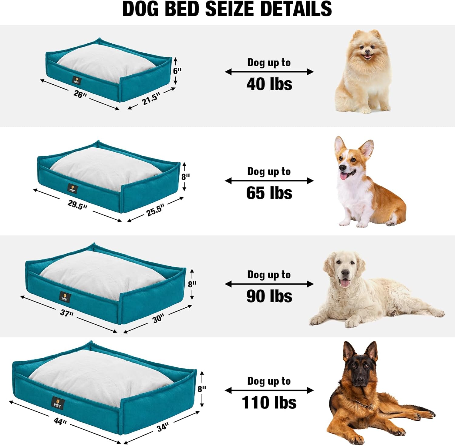 review Veehoo Dog Beds for Large Dogs - Rectangle Cuddler Dog Sofa Bed, Orthopedic Washable Pet Bed with Nonslip Bottom & Reversible Cushion for Large Medium Dogs, Large, Teal Blue