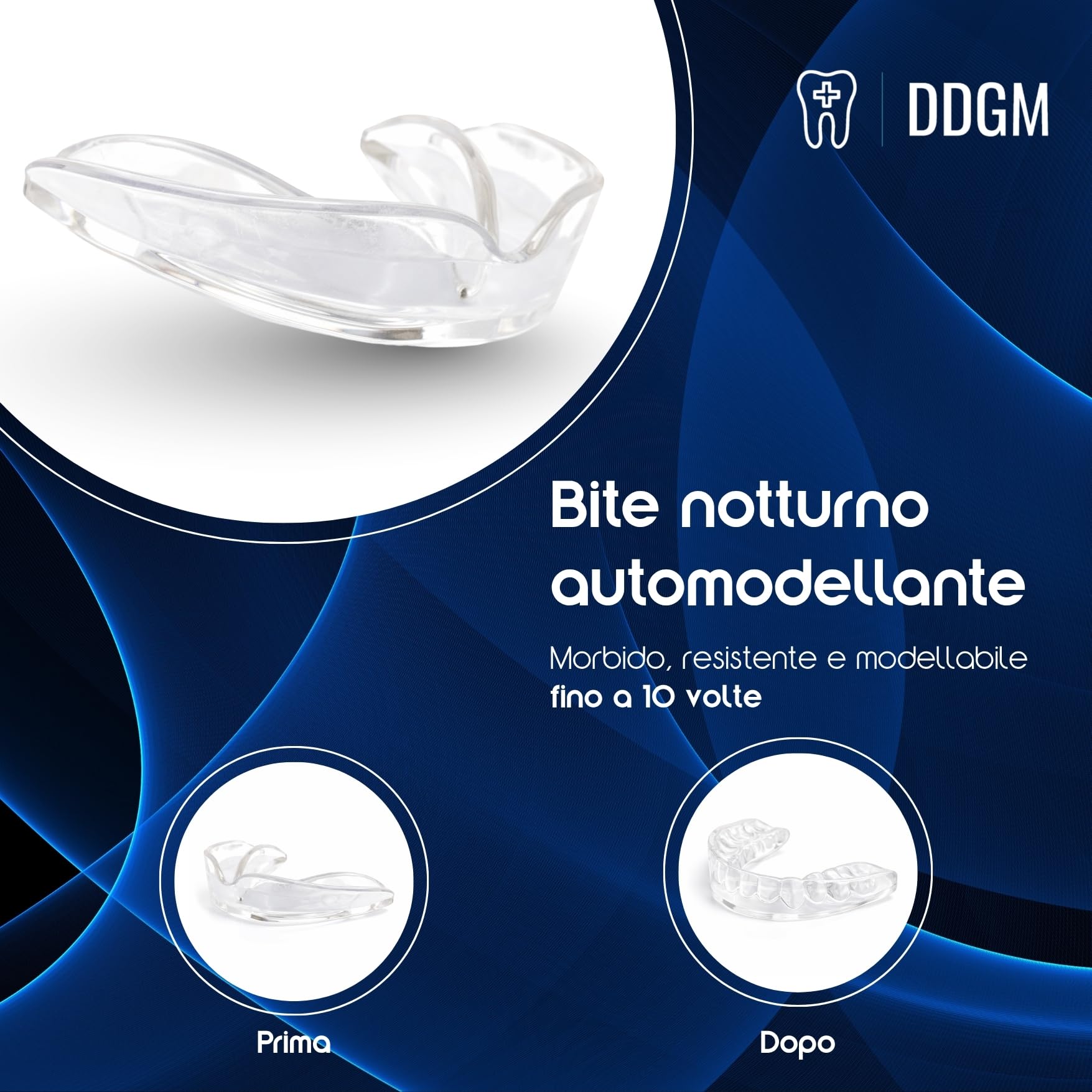 Bite Bruxismo Notturno Automodellante Professionale 2 Pezzi + 6 Compresse Pulenti Bite Dentale Antirussamento Uomo e Donna Anti Digrignamento Denti Taglia Small