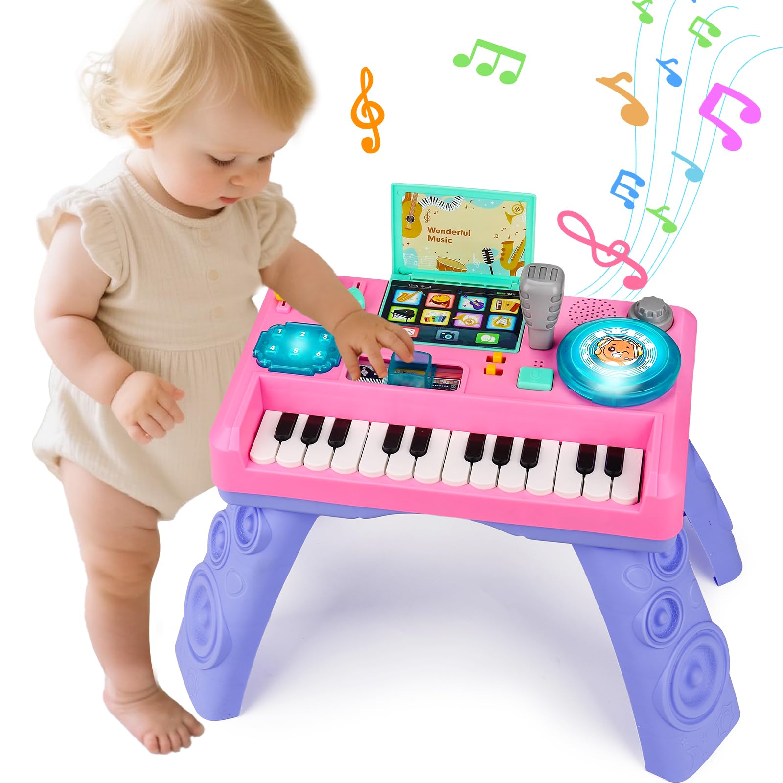 Lypsochaat Baby Spielzeug ab 1 2 3 Jahre mit Musik und Licht, Musikspielzeug Kinder Spielzeug DJ Pult mit Klavier, Babyspielzeug 0-6 0-12 12-18 Monate, Baby Geschenk 1 2 3 Jahre Junge Mädchen