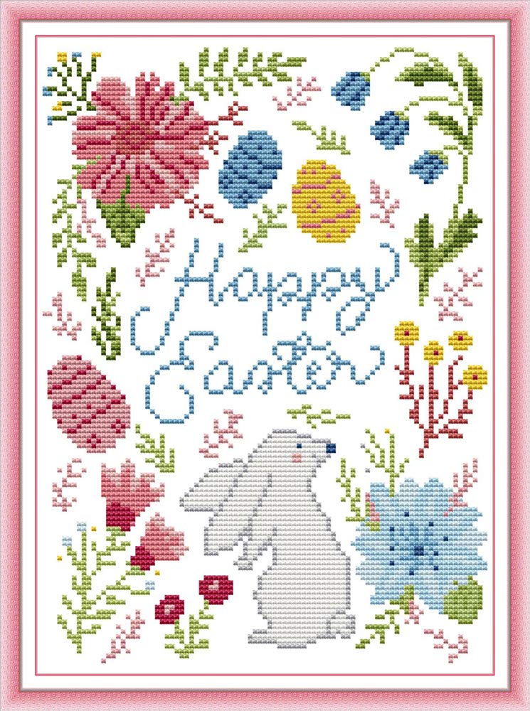 Abillyn Embroidery Cross Stitch Kits Happy Easter Stamped with Printed Pattern Starter Kit (Happy Easter)