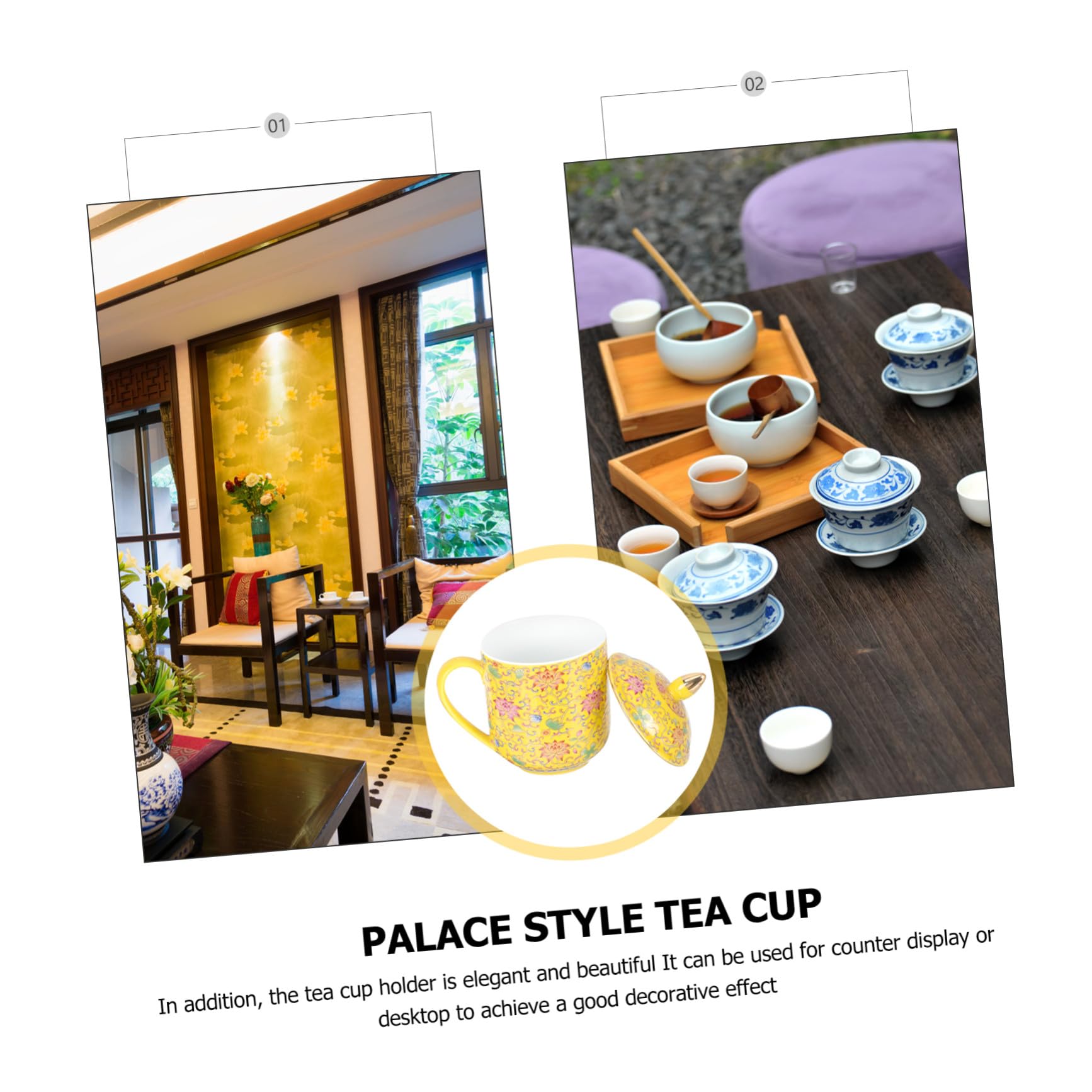 Teetasse Retro Design Chinesischer Stil Keramik mit Deckel und Sieb Gelb Klassischer Chic für Losen Tee Geeignet für Büro und Restaurant