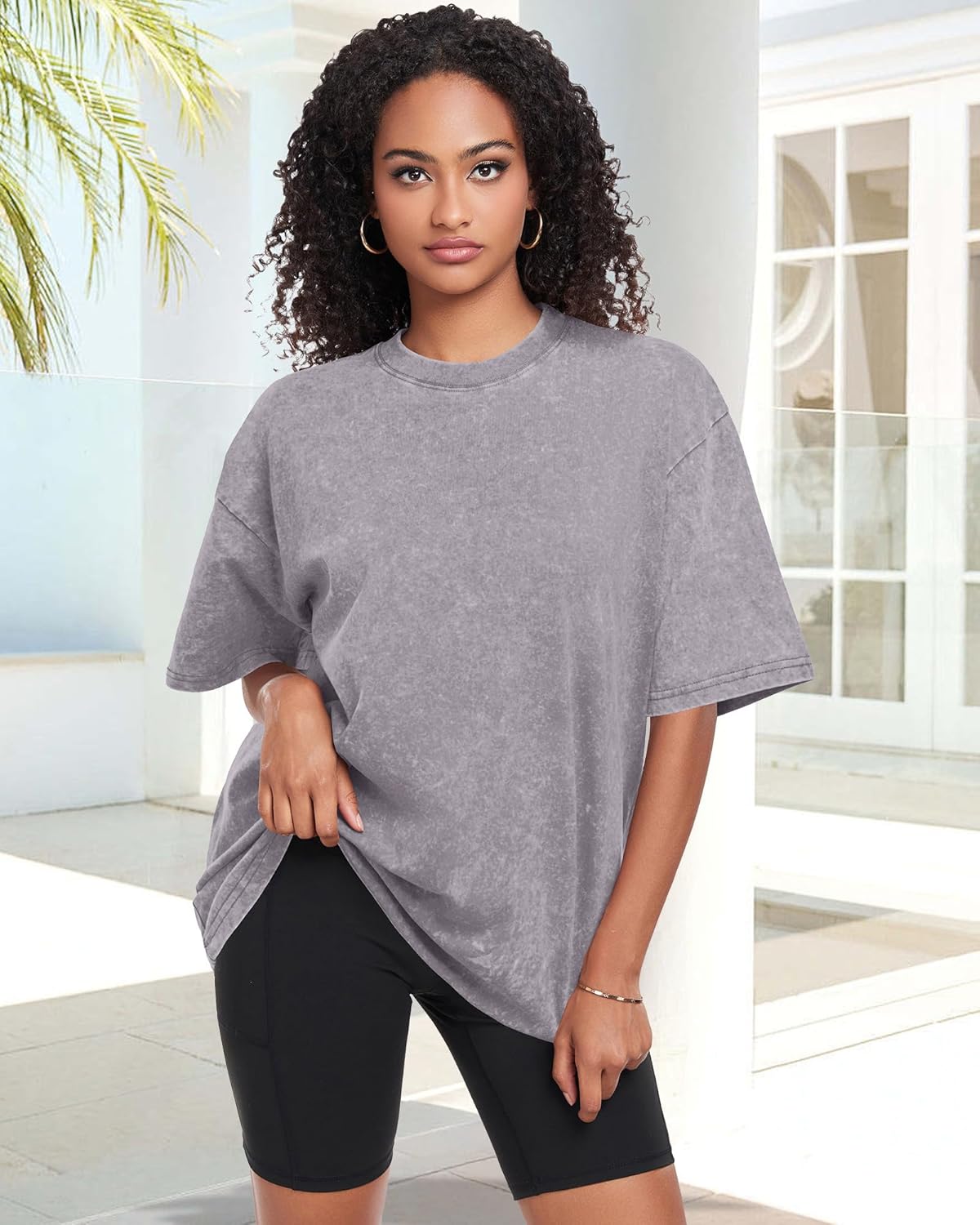 Oversized Tshirts for Women Short Sleeve Crew Neck Vintage Washed Basic Loose Casual Tees - Image 8