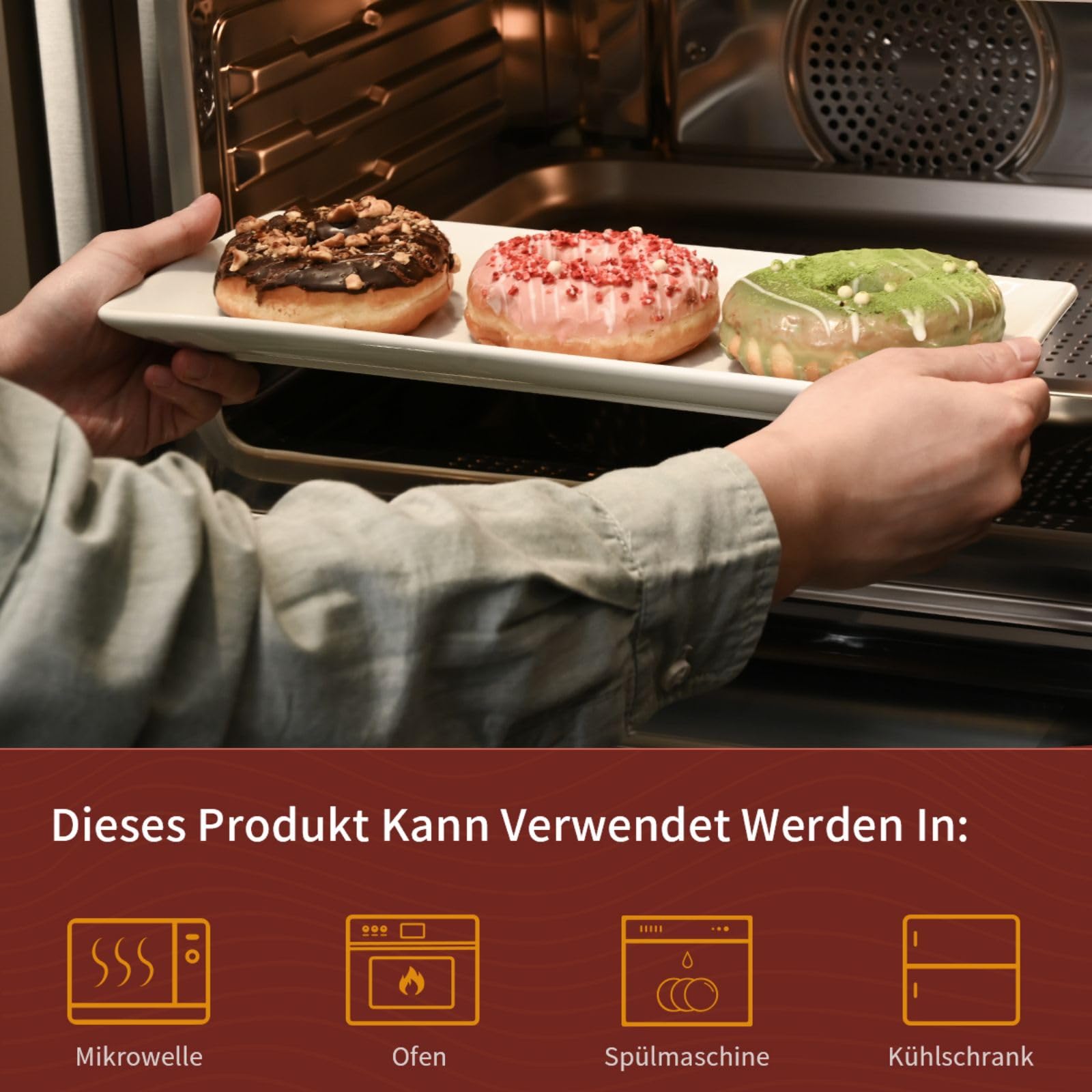 WishDeco Servierplatte 3er Set, Servierplatten Porzellan 35x15 cm, Servierteller Groß, Kuchenplatte Rechteckig, Teller Weiß für Kuchen, Sushi, Dessert, Fleisch, Fisch