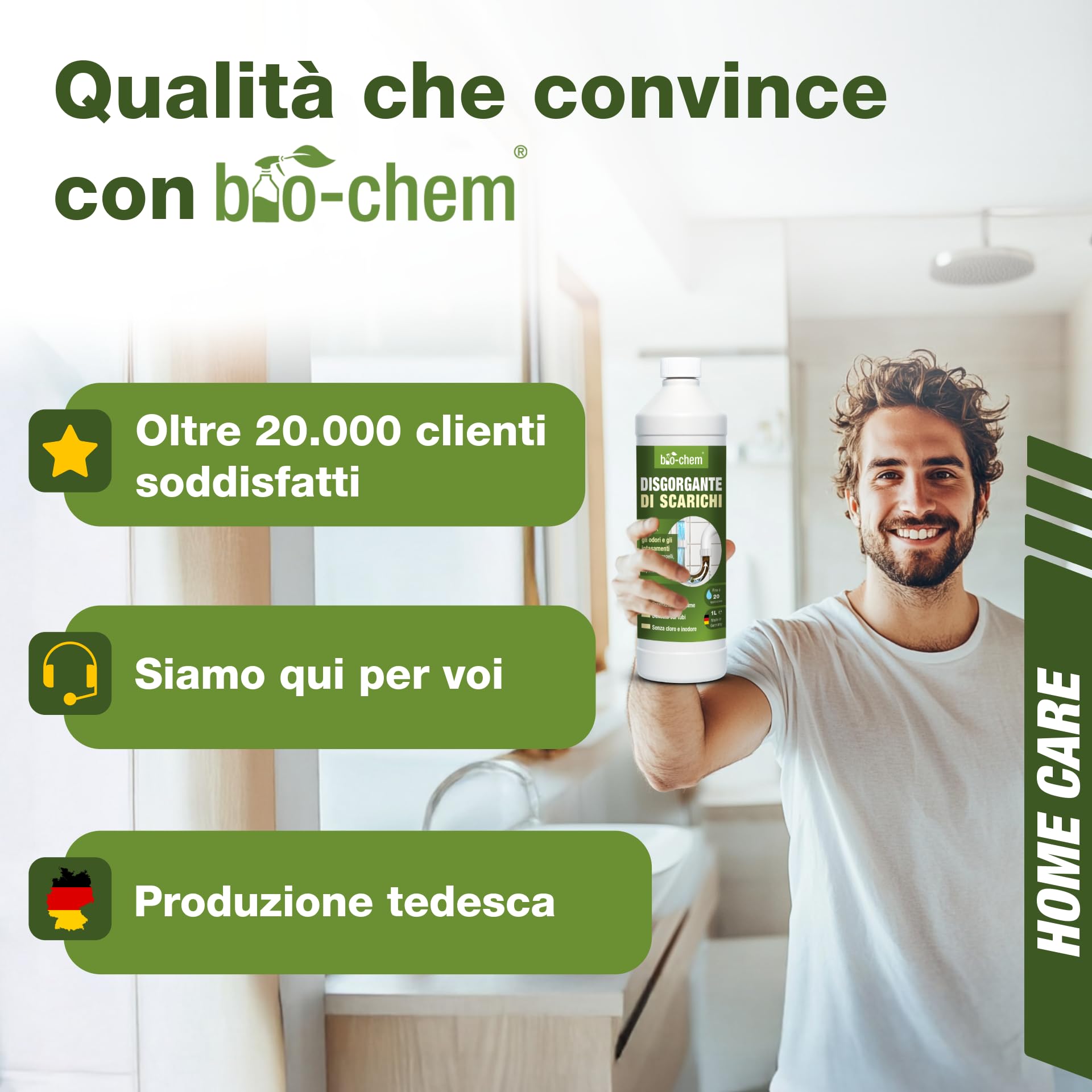 bio-chem Set di 6 detergenti per bagno, doccia e WC | Sbloccatore di scarichi 1L - Rimuovi calcare e urina 1L - Prodotto per superfici del bagno 750ml - Profi Set 6 prodotti