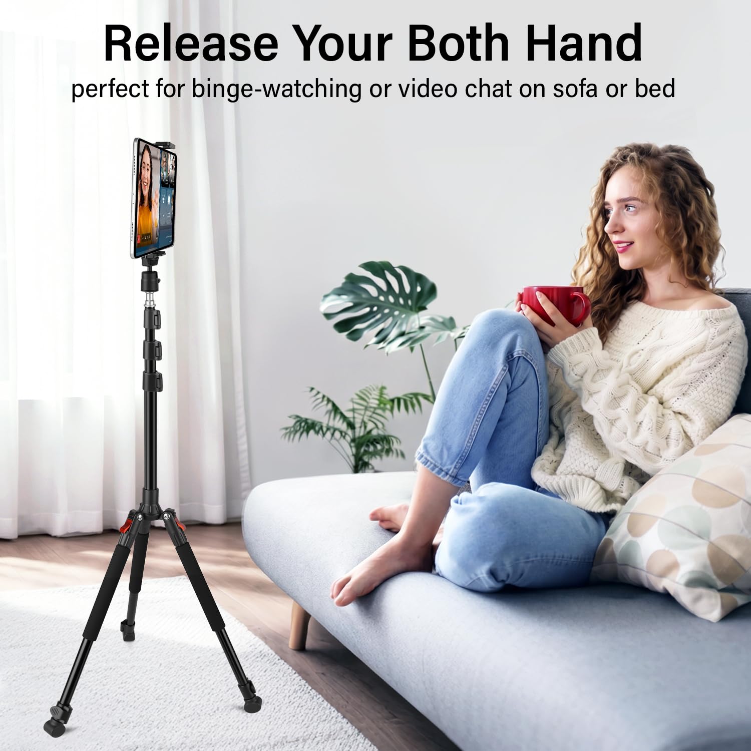 Nineigh 200CM Tripode para Tableta, Soporte de Suelo para Tableta, Trípode Ajustable en Altura para iPad y Teléfono, Compatible con iPhone, Camera, iPad Pro 9.7"/10.5" /11", Mini, Air
