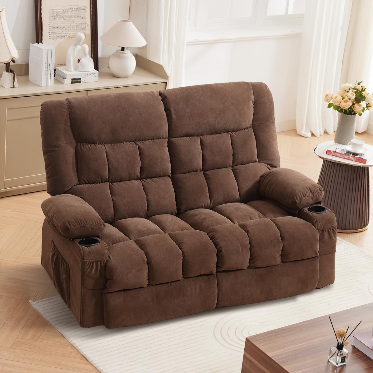 MAHOMICO Recliner Loveseat with Cup Holders for Living Room Love Seat Manual Oversized Recliner with Ergonomic, Side Pocket for Adult view 9