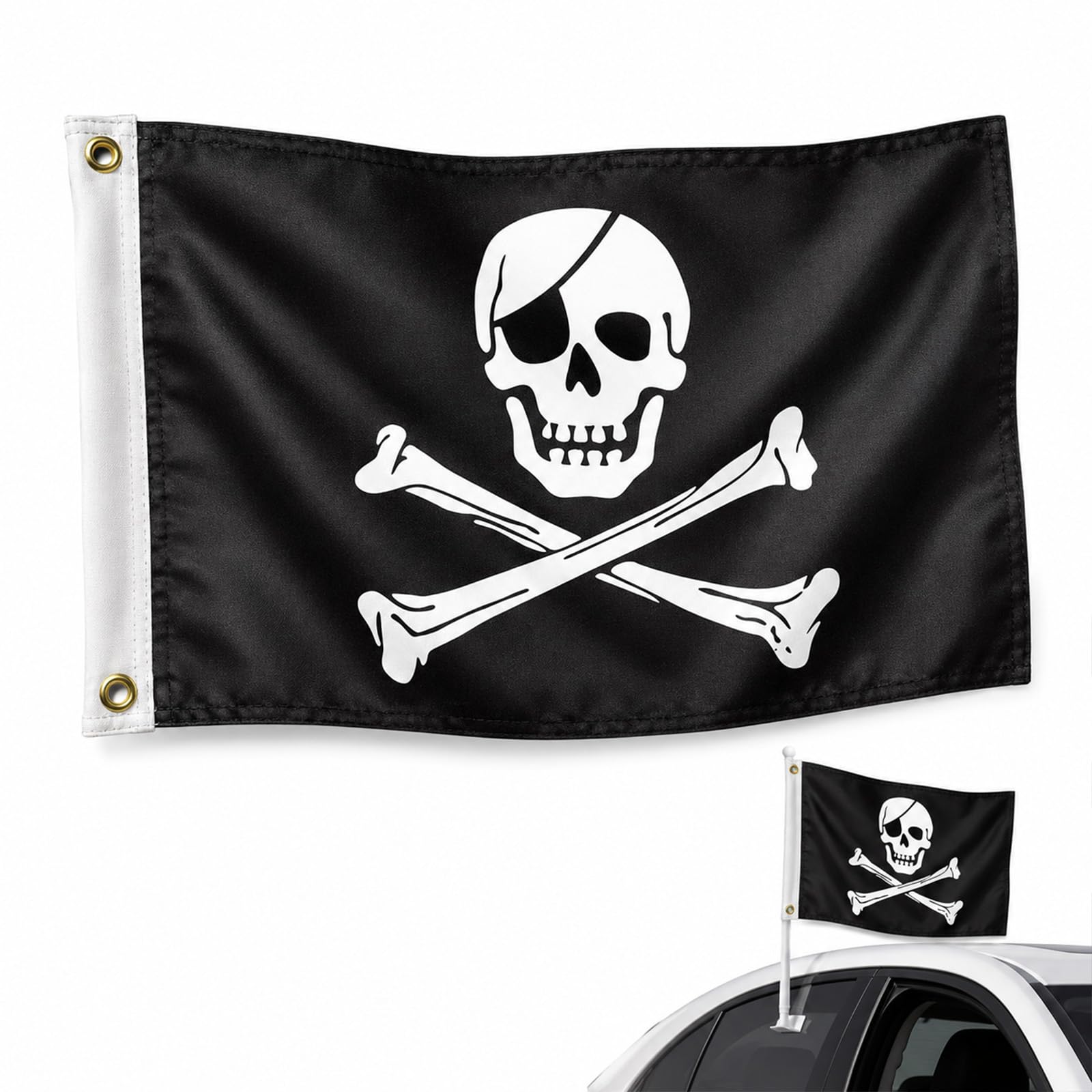Skull Crossbones Pirate Flag 75D Polyester Double Sided with Brass Eyelets