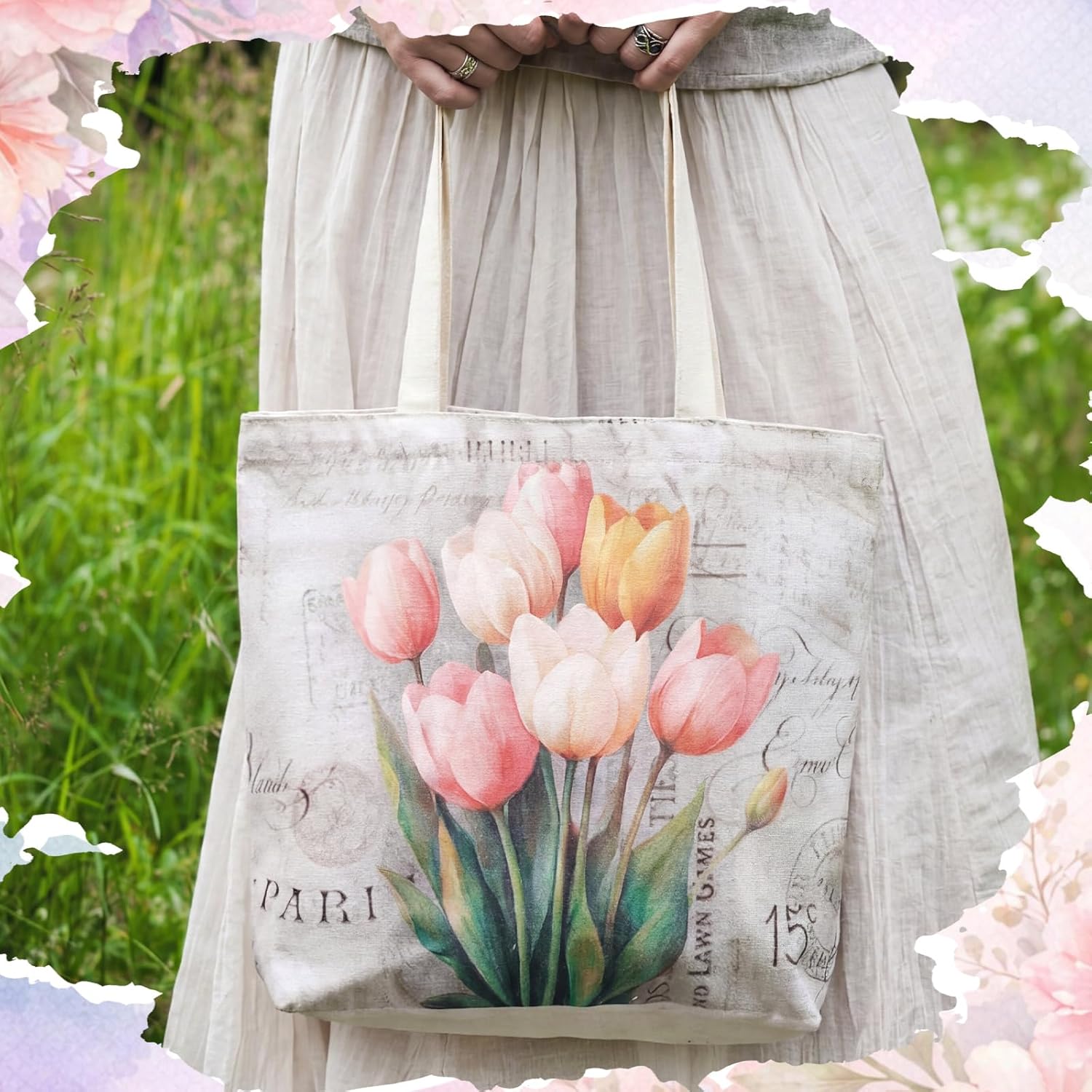 Bencailor 12 Pcs Spring Canvas Tote Bags Bulk Reusable Aesthetic Flower Butterfly Party Gift Bags for Women Shopping Grocery - Image 6