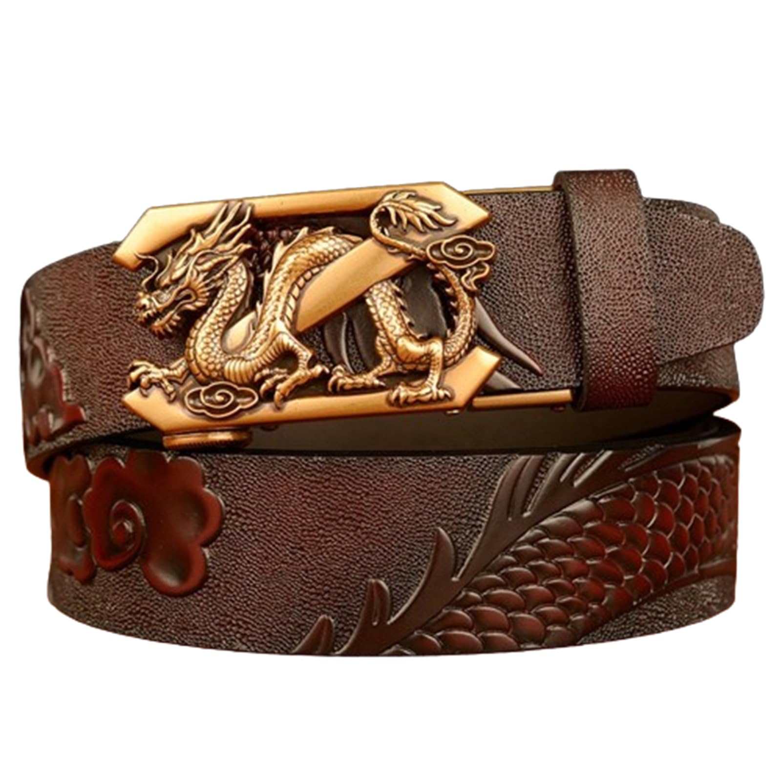 Cinturón De Clic Cómodo Con Diseño Dragón For Hombre, Hebilla Trinquete Automática Deslizante, Hueco Grabado, Ribete Ajustable For Adaptarse