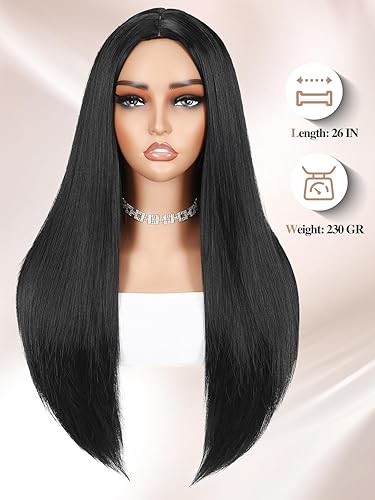 Miniatura 2 de WIGER - Pelucas para mujeres y niñas con raíces oscuras con color degradado de cabello sintético naturalmente lacio y largo, resistente al calor y