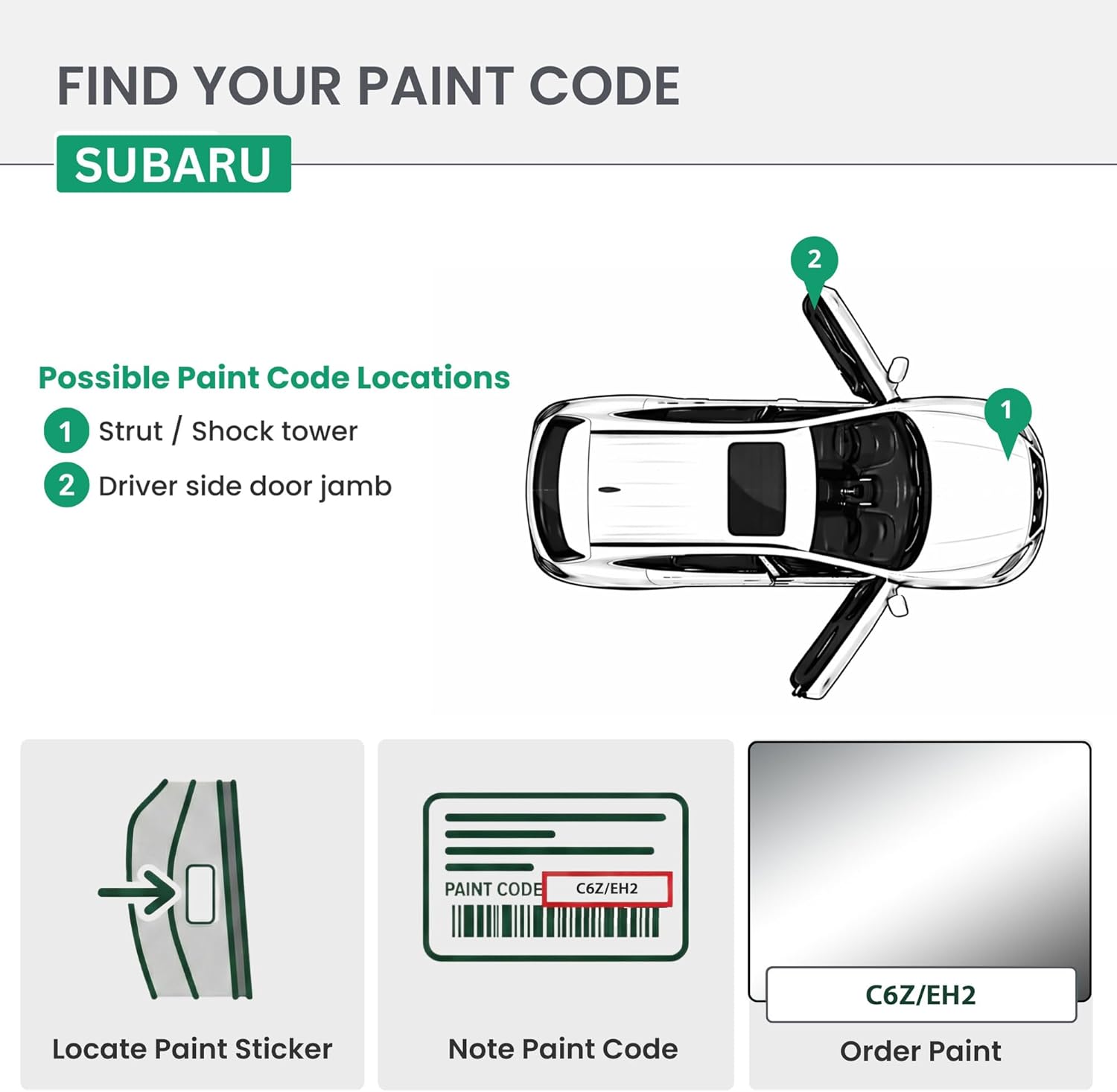 ERA Paints - C6Z/EH2 - Steel Silver Metallic for SUBARU Exact OEM Color Match Automotive Touch Up Paint for Cars - Scratch & Chip Repair for Metal & Plastic - Premium Kit - Made in USA