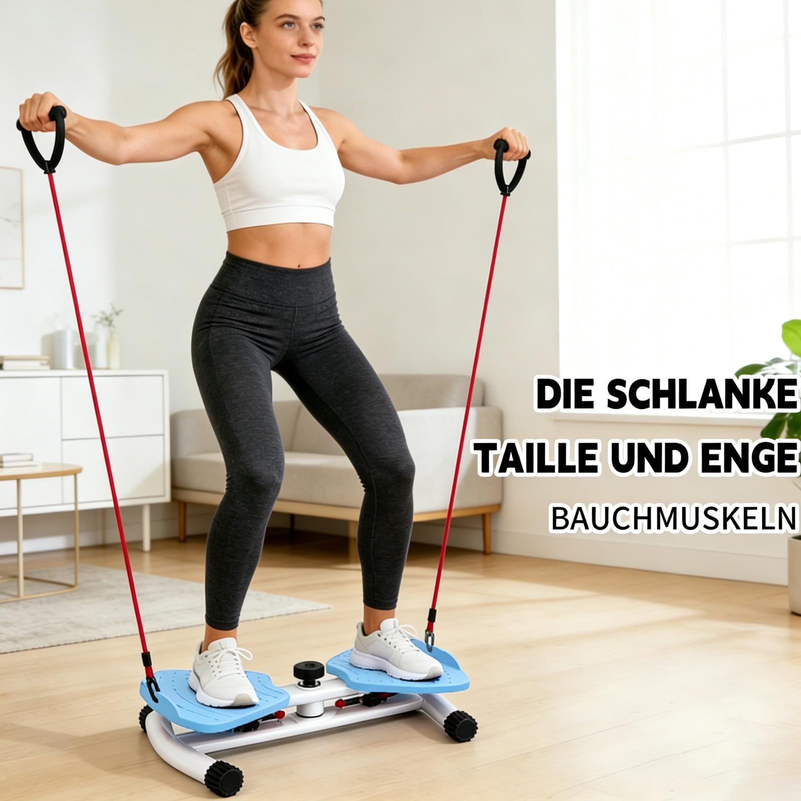 Pilates Board, Hüfttwister Bauchmuskeltrainer, Twist Waist Disc Borad mit 2 Widerstandsbändern für Core-Training, Schlanke Taille (Blau)