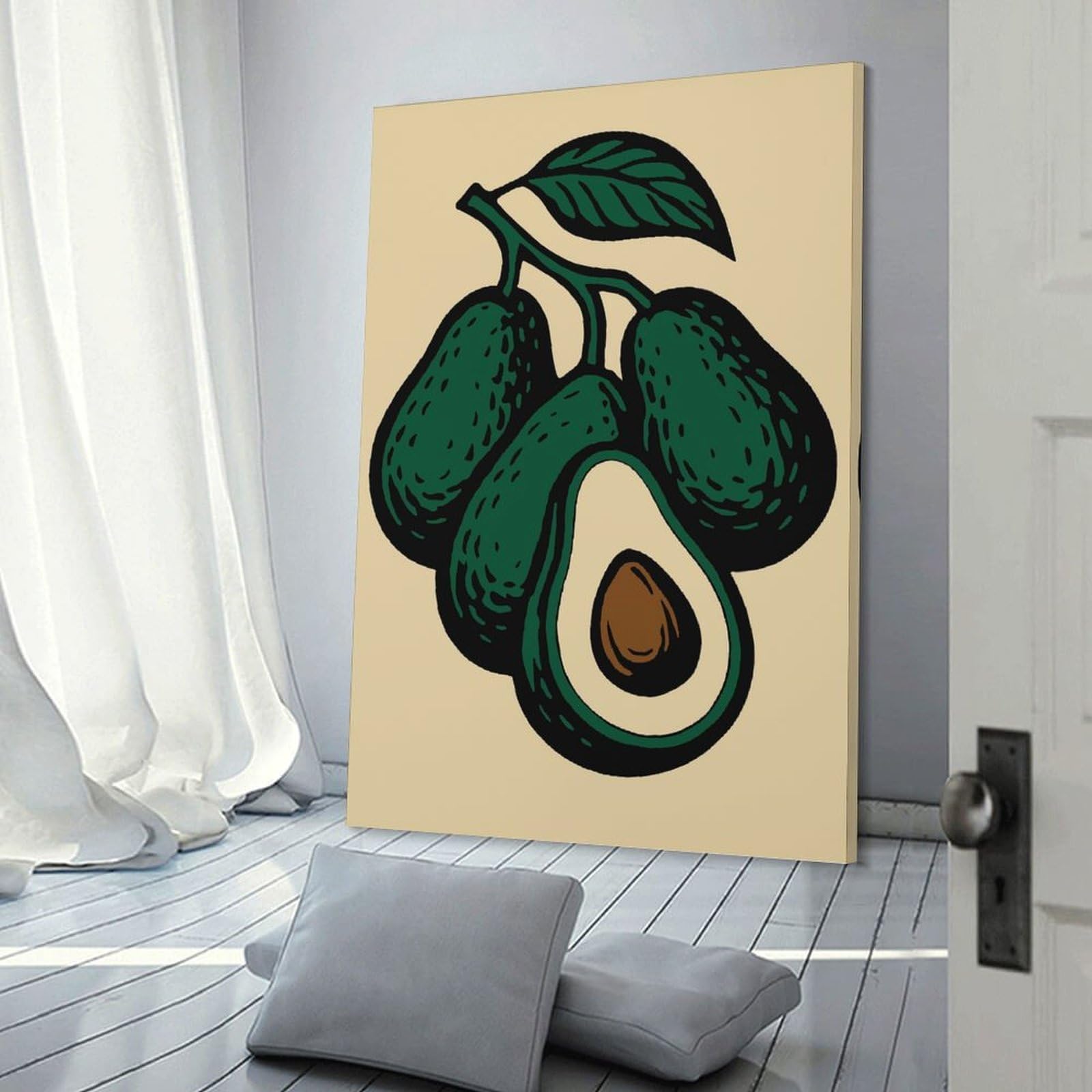 Junmoney Canvas Art Print Avocado Branch Illustration, 20x30inch(50x75cm), for Gallery Wall Decor And Room Displays, Wall Decor Suited to Curated Displays