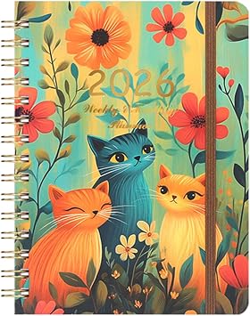 Academic Planner 2026, A5 Weekly & Monthly Calendar Planner with Elastic Strap, Monthly Tabs, Inner Pocket, 8.46"6.1" Hardcover Daily Agenda Book with Foil-Stamped Cover for Teacher Student Orange