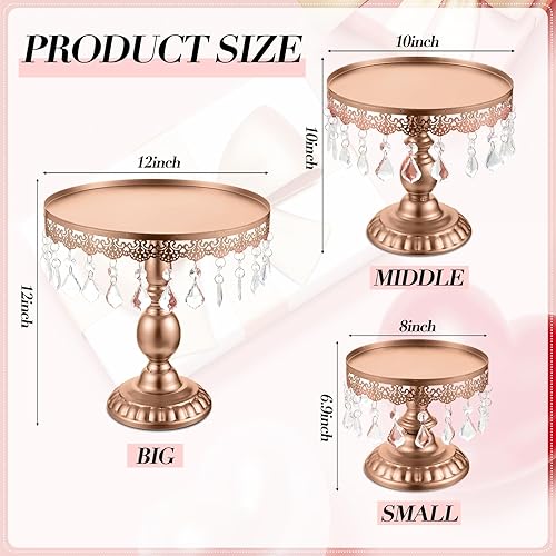 Miniatura 9 de Eaasty Juego de 3 soportes redondos para tartas con colgantes de cristal, juego de mesa de postre para bodas, eventos, cumpleaños, fiestas, mesa de