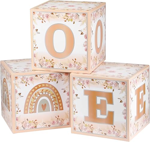 Fumete 3 piezas de decoración de fiesta de primer cumpleaños con temática de arco iris, una caja de globos con una letra para decoración bohemia de