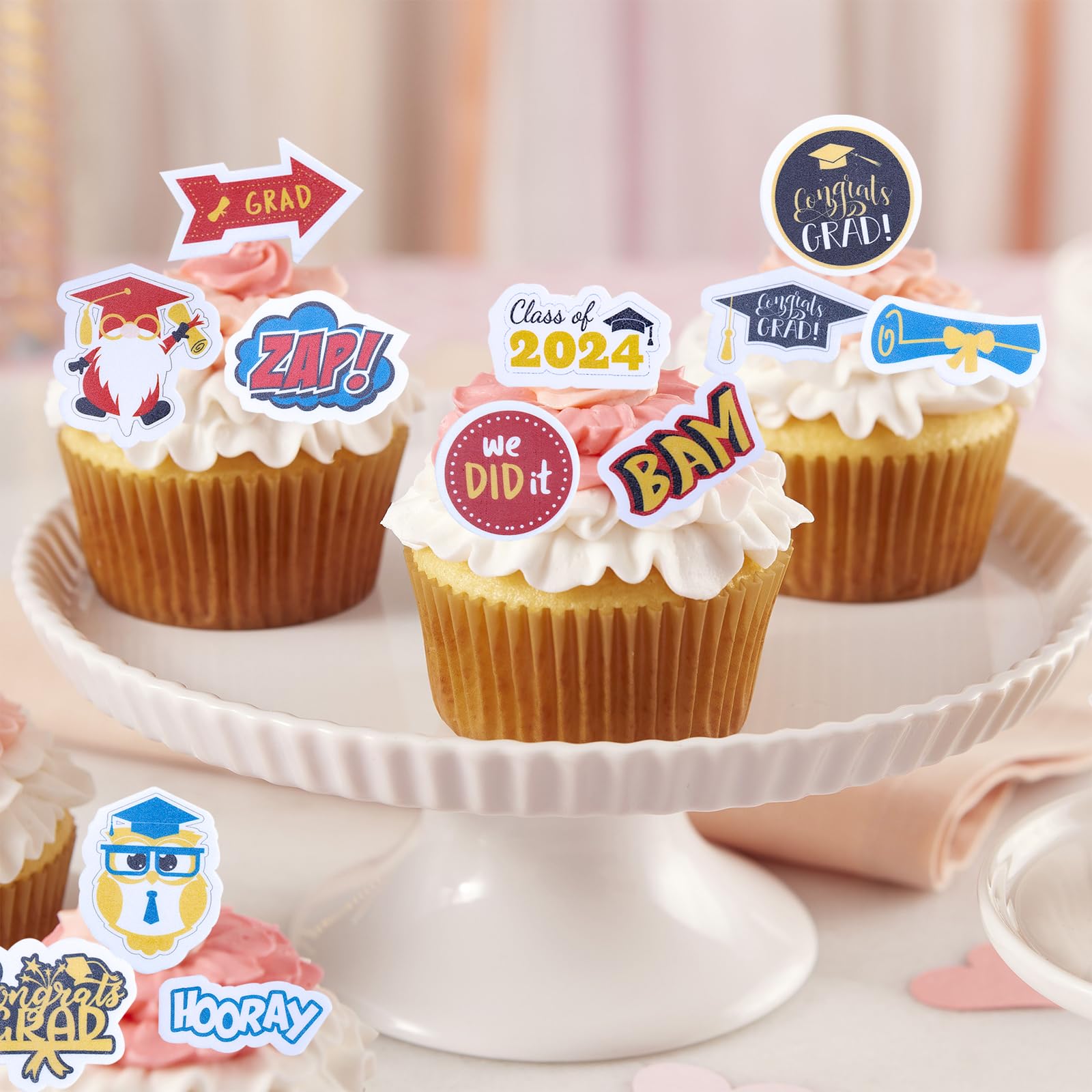 ENLACE Essbare Tortendeko Abschluss Deko für Torte,72 Stück Graduation Tortendeko Essbar,Esspapier Tortendeko Grade Cap Cupcake Topper Essbar,Kuchendeko für 2024 Abschluss Party Partyzubehör