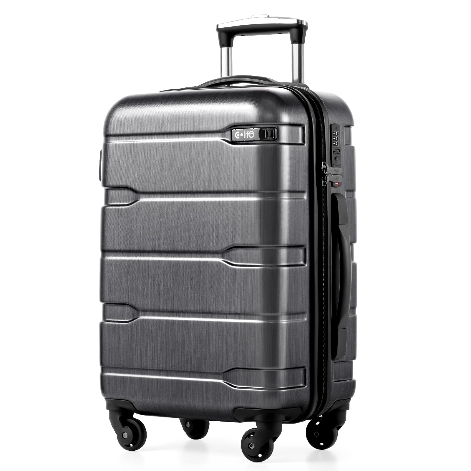 Carry On Luggage 22x14x9 Airline Approved Hardside PC+ABS Suitcase with TSA Lock, Lightweight Rolling Travel Luggage with Spinner Wheels(Charcoal, 20in)