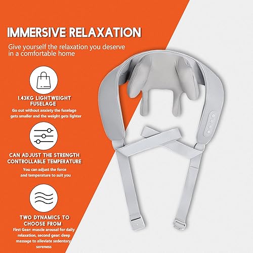 Miniatura 7 de gigididi Masajeador de cuello y hombros Shiatsu inalámbrico 6D con calor, motor sin escobillas recargable, intensidades ajustables, cabeza extendida