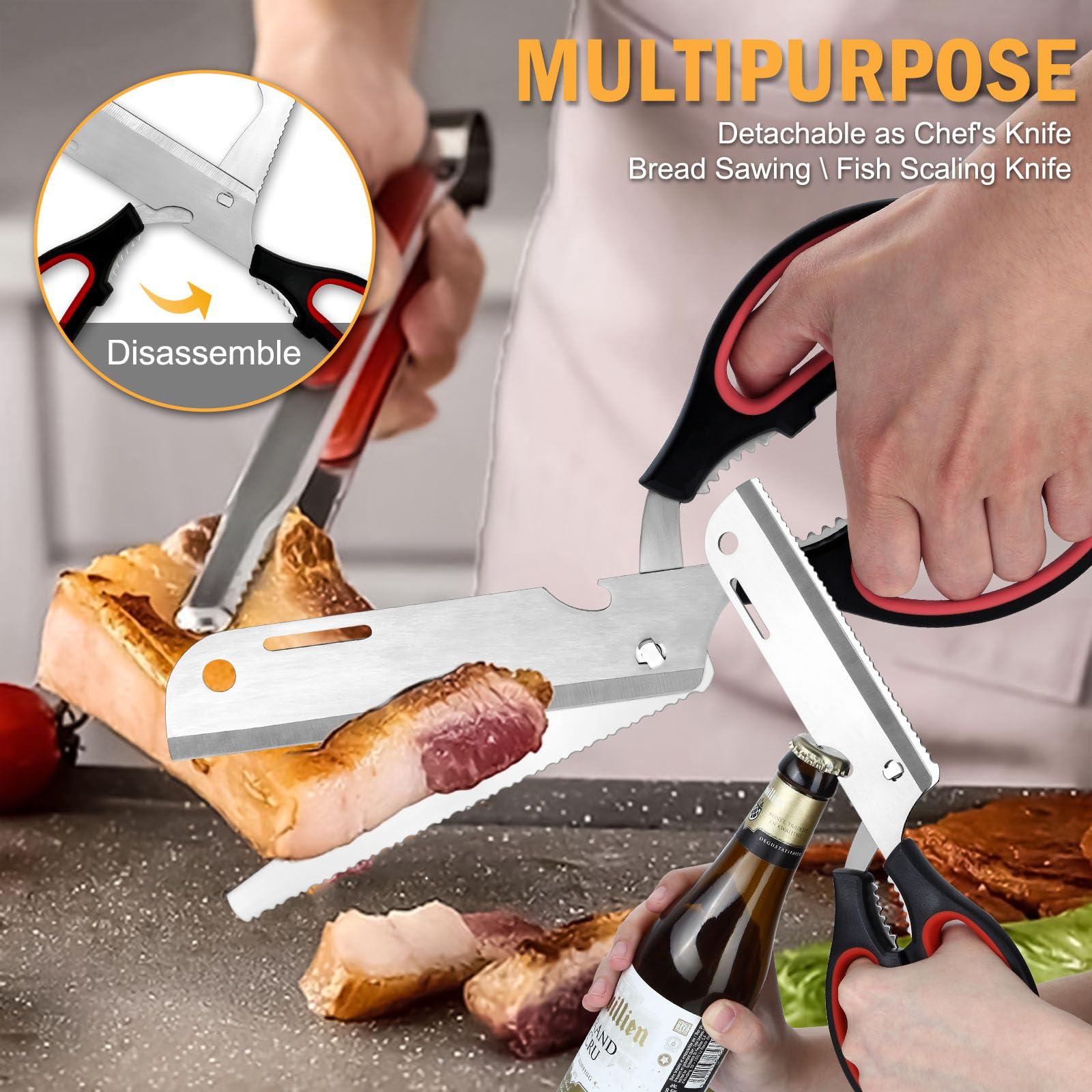 Bestdin Ciseaux de Cuisine Multi-Usages en Acier Inoxydable - 30 cm pour Volailles, Rôtir, Griller, Légumes, Poissons - Maison et Cuisine