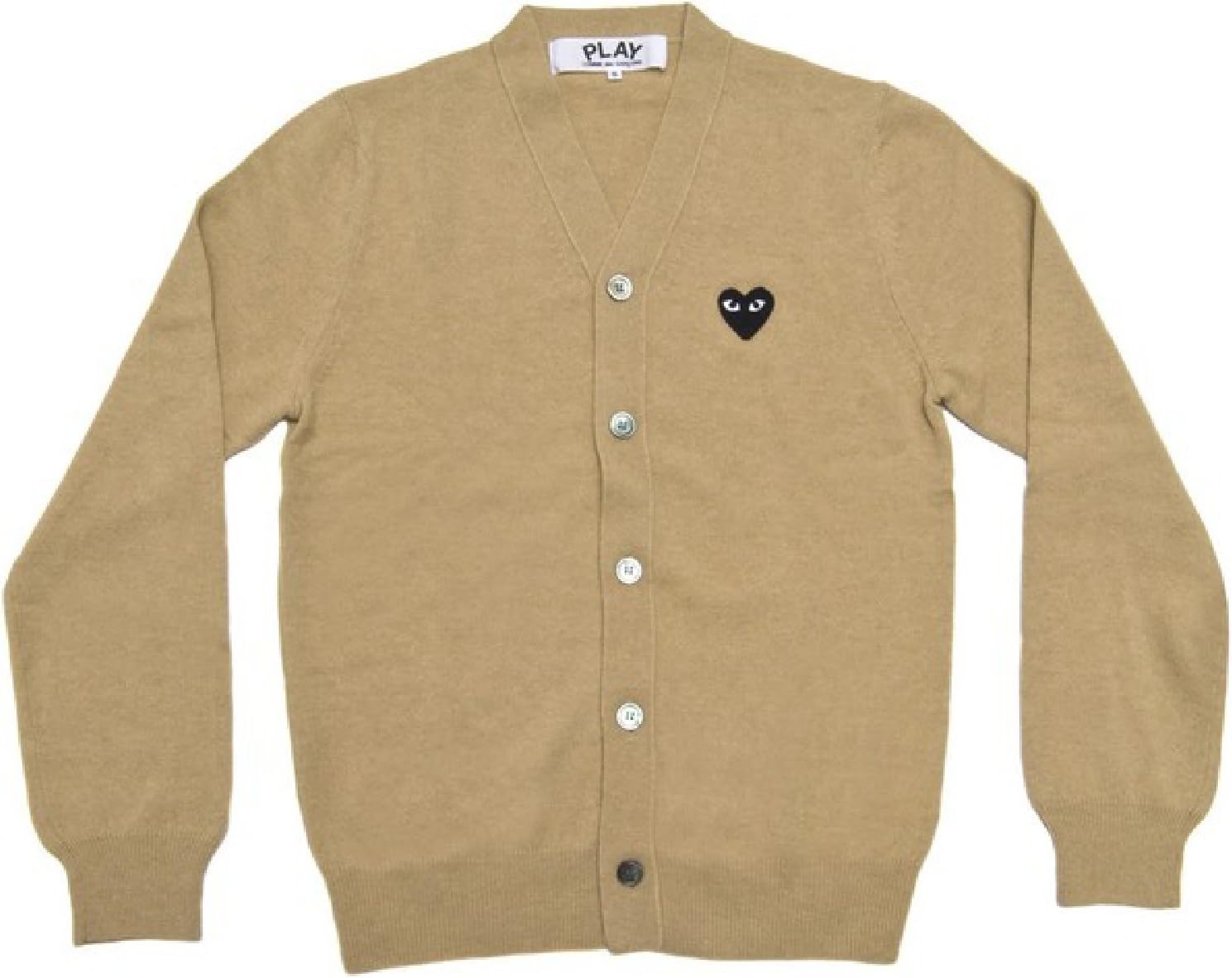 CDG play classic wool cardigan sweater men and women (Male M, Beige black heart spot)